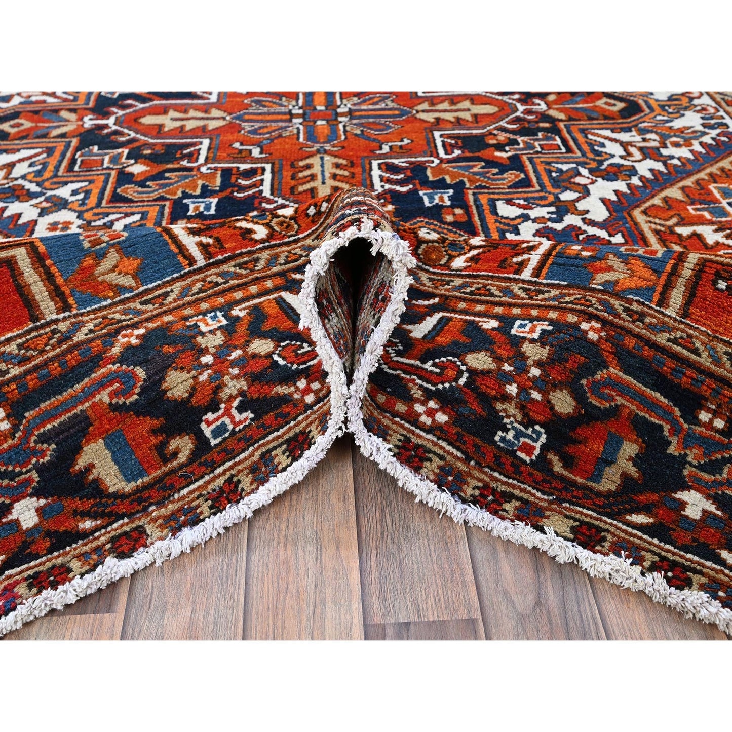6'10"X8'10" Chili Red Vintage Zoroastrian Heris Pure Wool Hand Knotted Rug