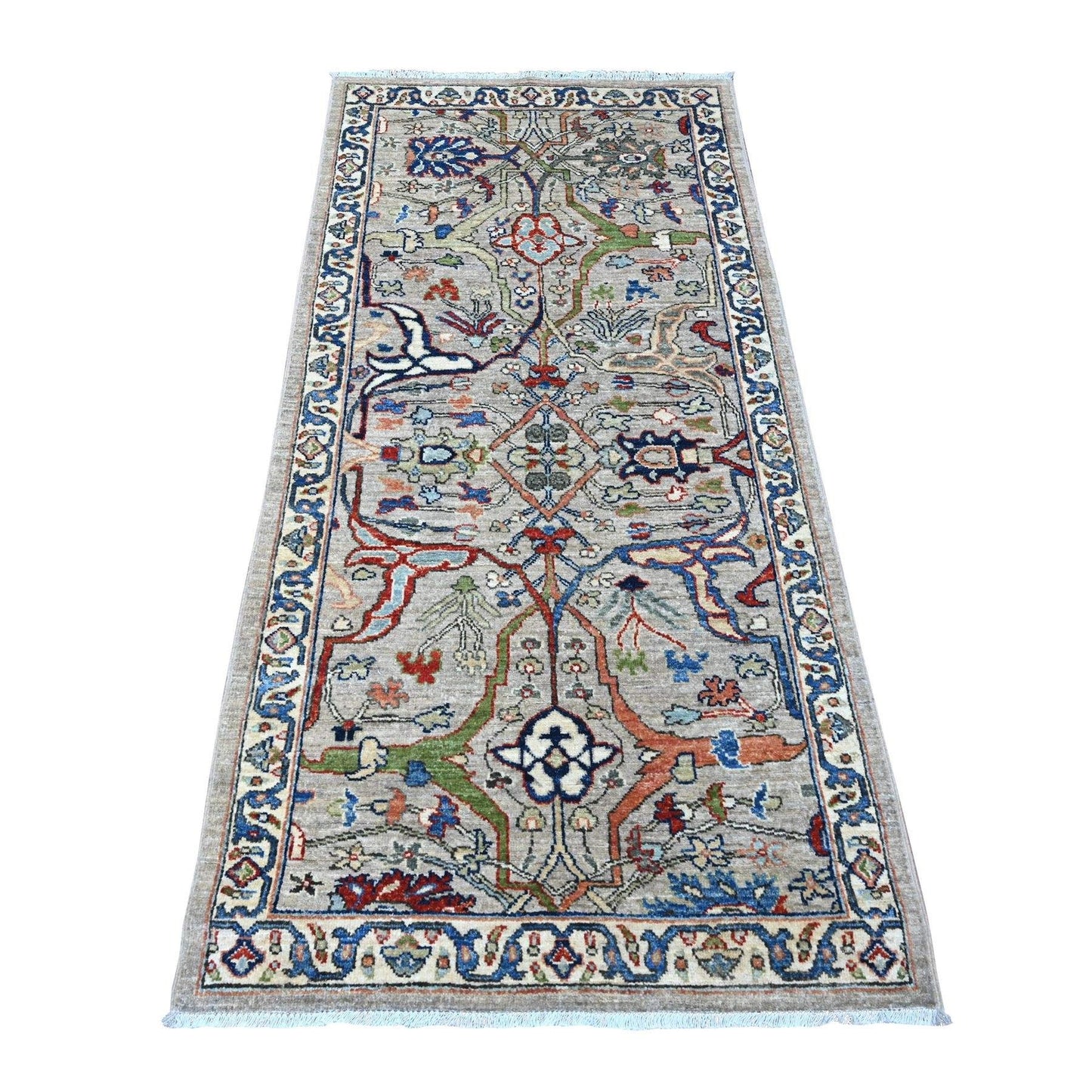 3'X6'2" Gray Hand Knotted Aryana Bidjar Garus Design Runner Oriental Rug