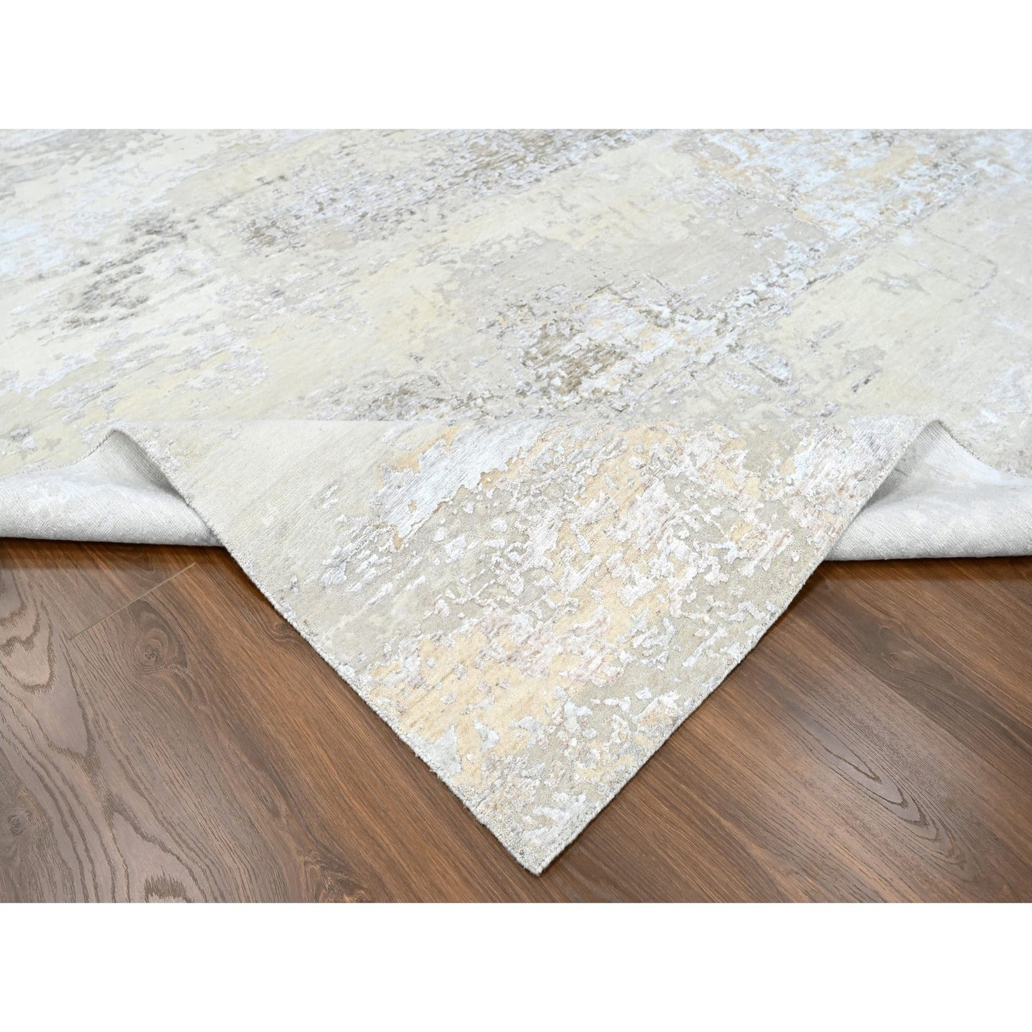 10'X13'10" Gray Soft Abstract Design Wool & Silk Hand Knotted Modern Rug