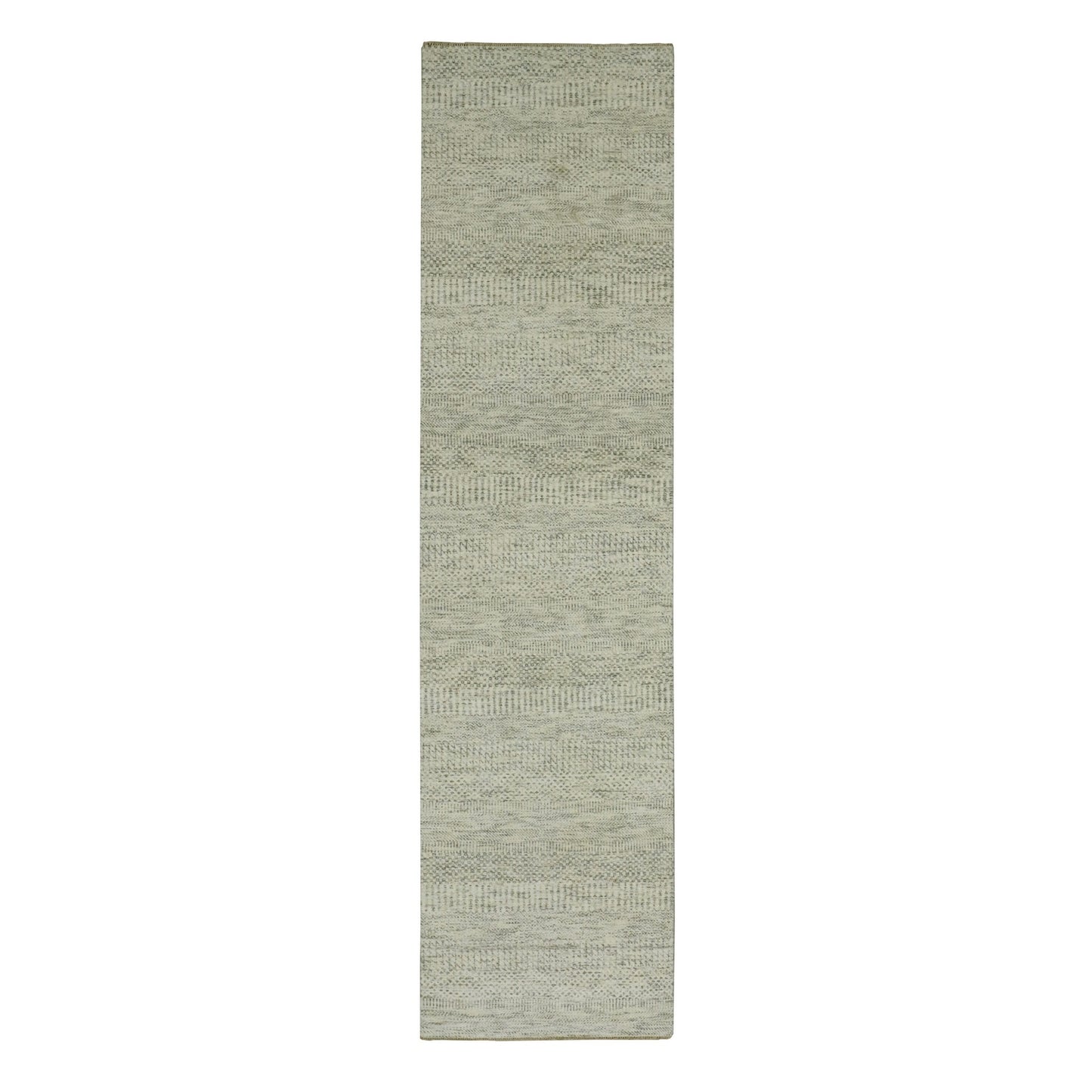 2'6"X10'1" Moderne White Hand Knotted Modern Grass 100% Wool Runner Rug