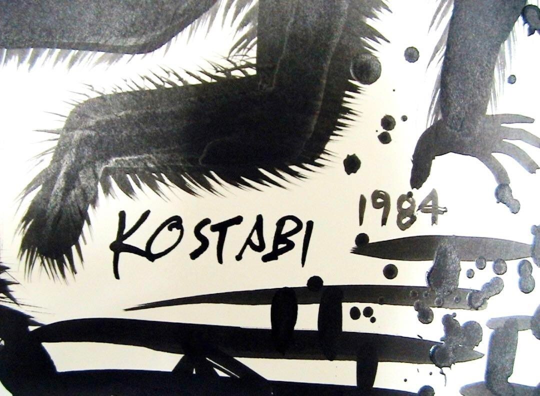 Mark Kostabi 1984 Original Painting Drawing Black Ink On Paper Signed Coa