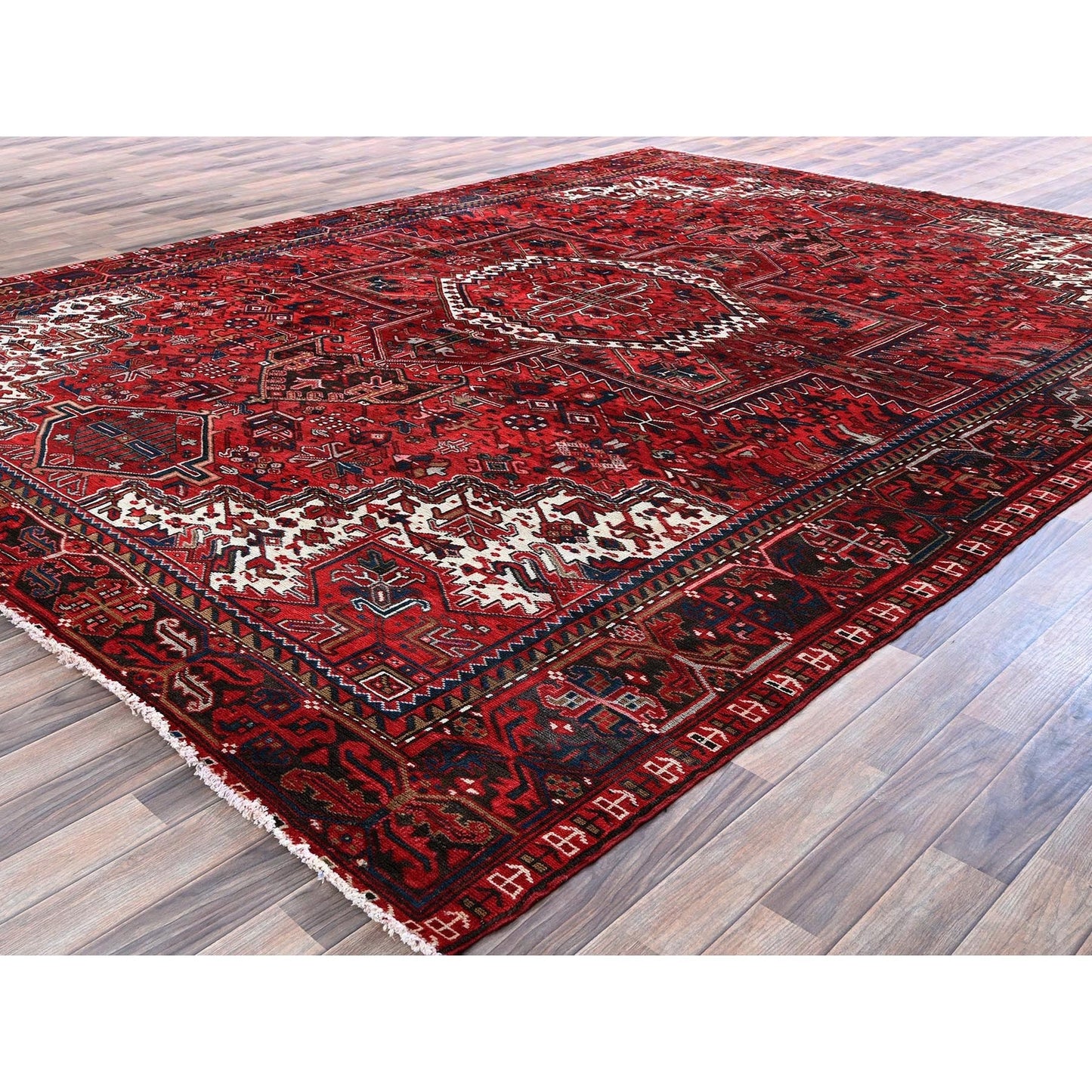 10'X12'10" Red Vintage Zoroastrian Heris Wool Hand Knotted Rug
