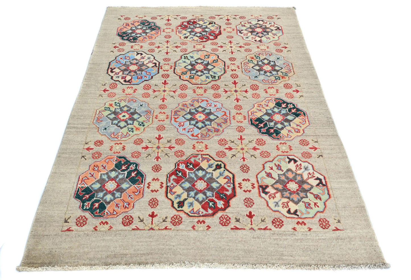Handmade Kazak Oushak Rug 4X6 Ft Floral Modern