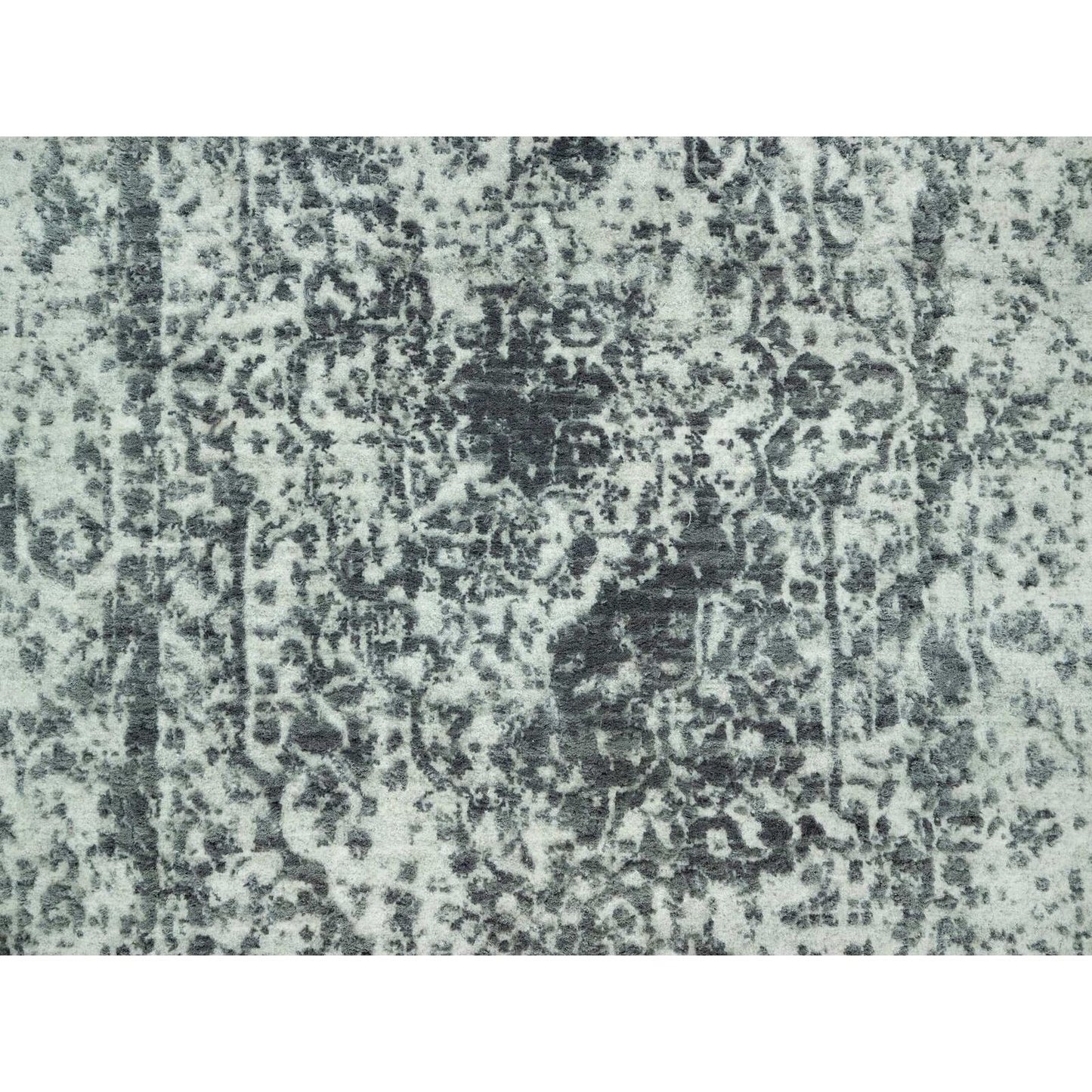 2'6"X15'8" Gray Zoroastrian Design Hand Knotted Wool Silk Xl Runner Rug