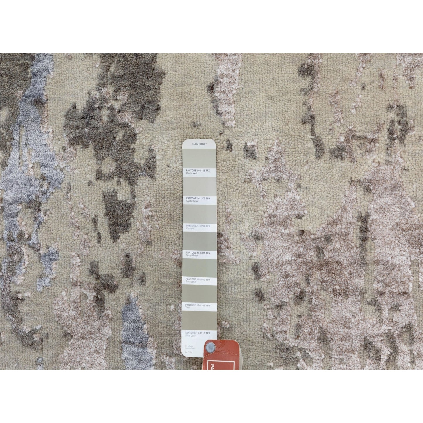 2'8"X10' Gray Abstract Design Wool And Silk Runner Hand Knotted Rug