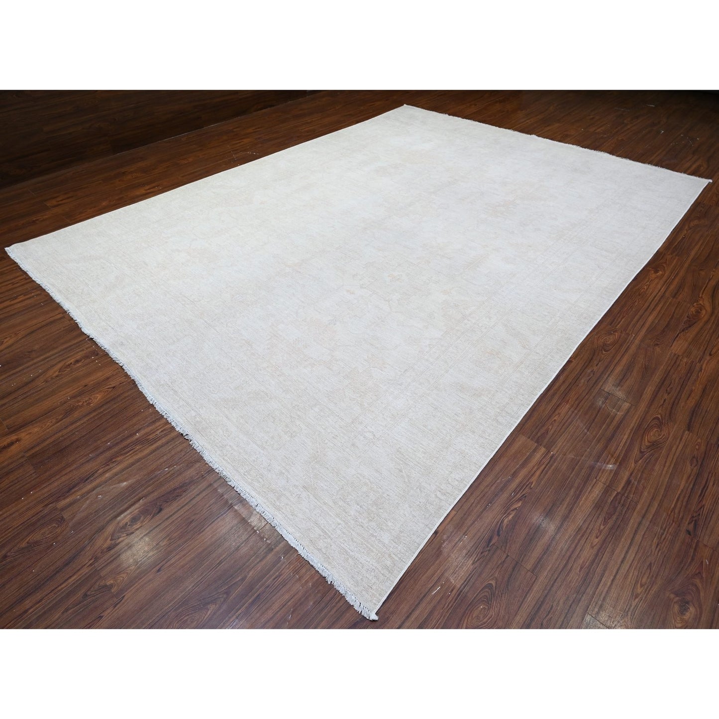 9'8"X13'1" Shoreline Gray Hand Knotted Soft Wool White Wash Peshawar Rug