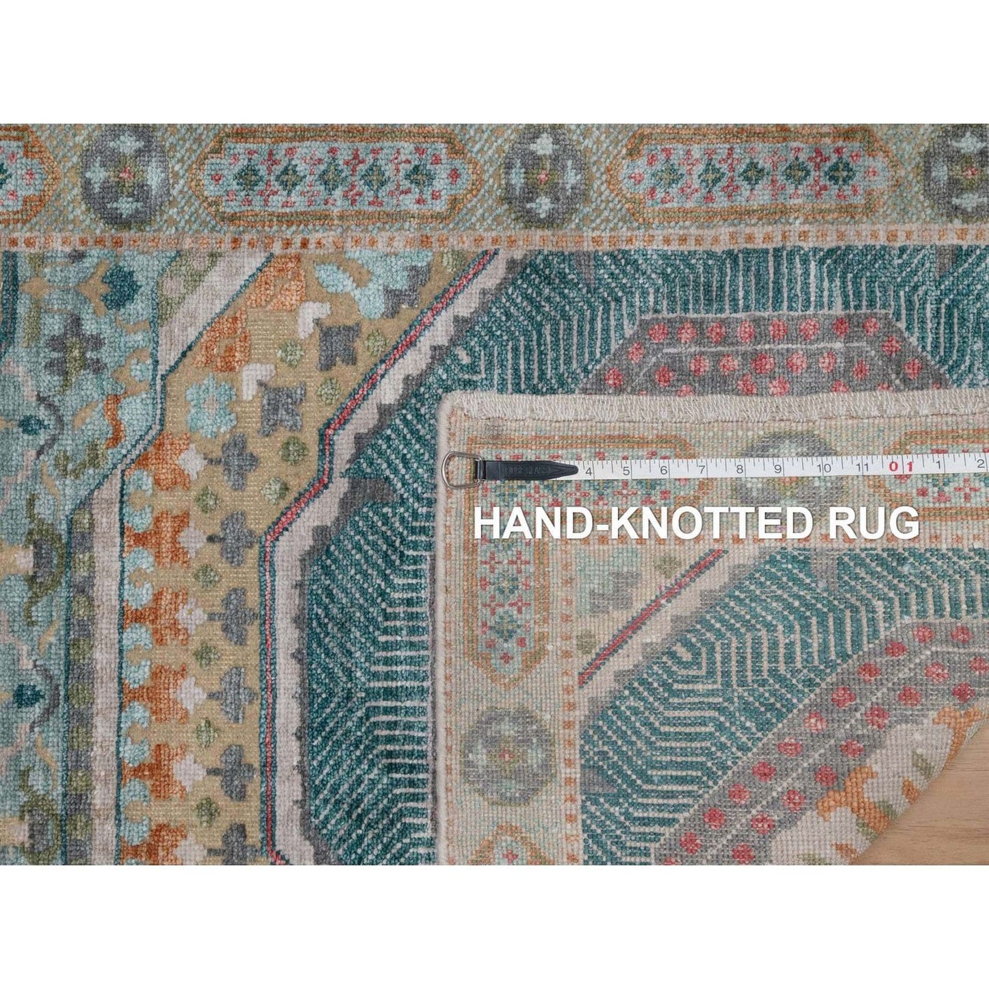 2'7"X10' Khaki Brown Hand Knotted Rug Mamluk Design Wool And Silk Runner