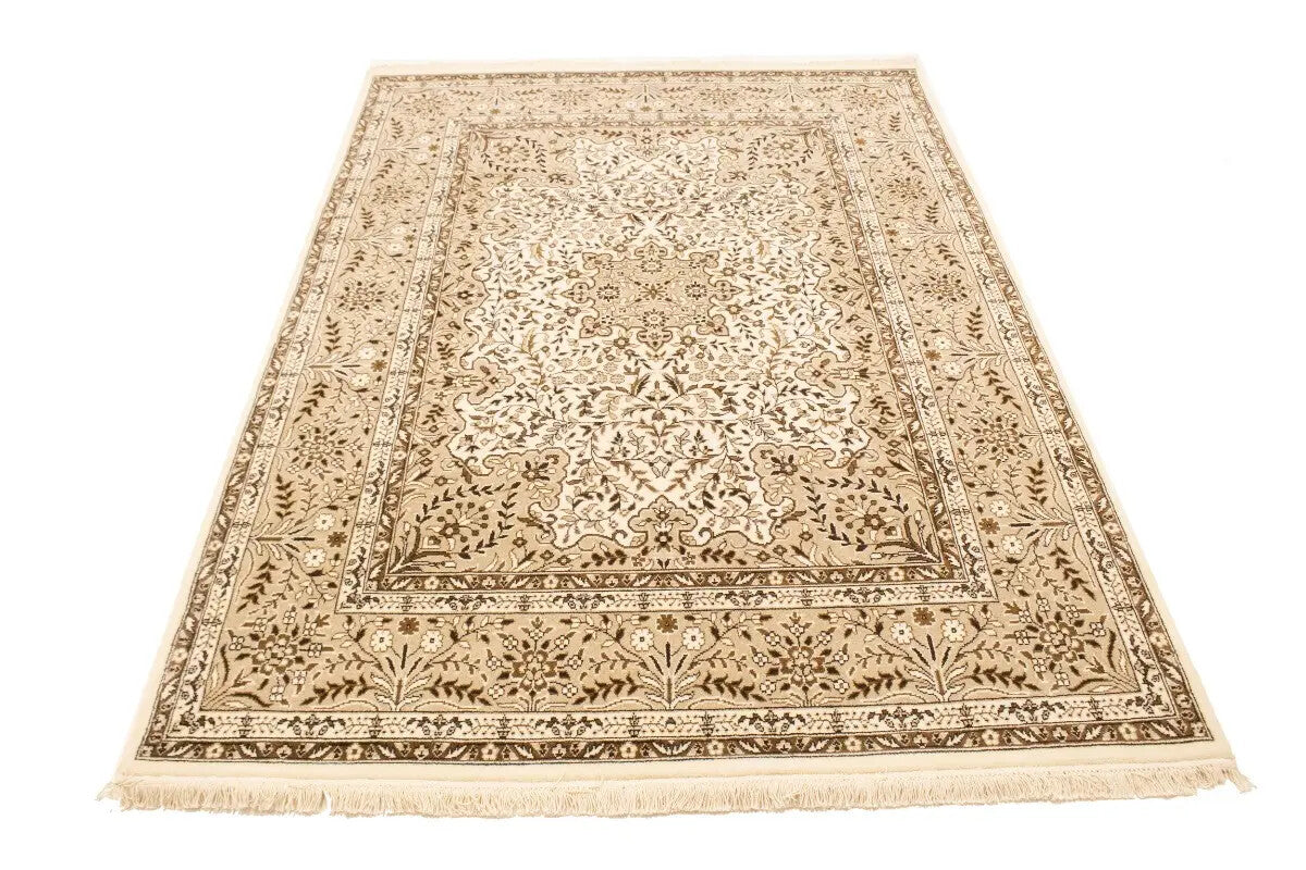 Handmade Vintage Style Cream Floral Kirman Rug