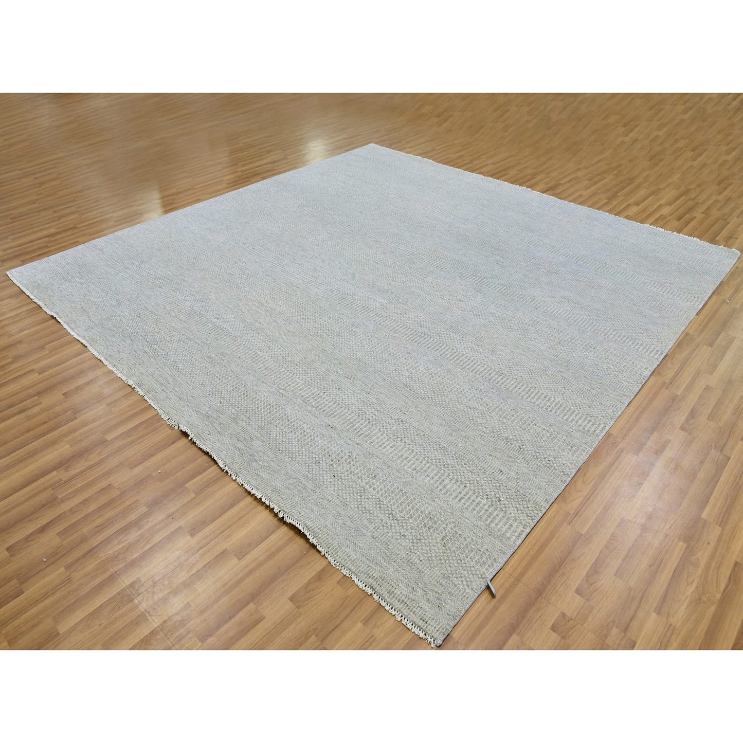 10'X10' Gray Undyed 100% Wool Modern Grass Design Hand Knotted Square Rug