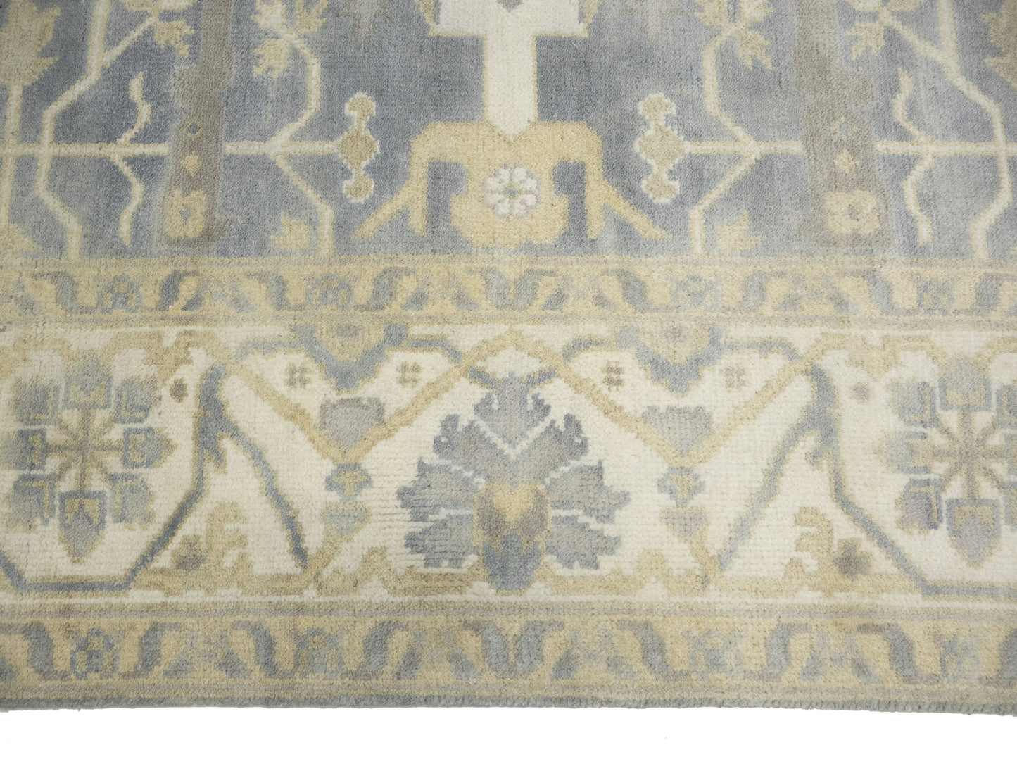 Muted Gray Floral Oushak Oriental Rug Handmade