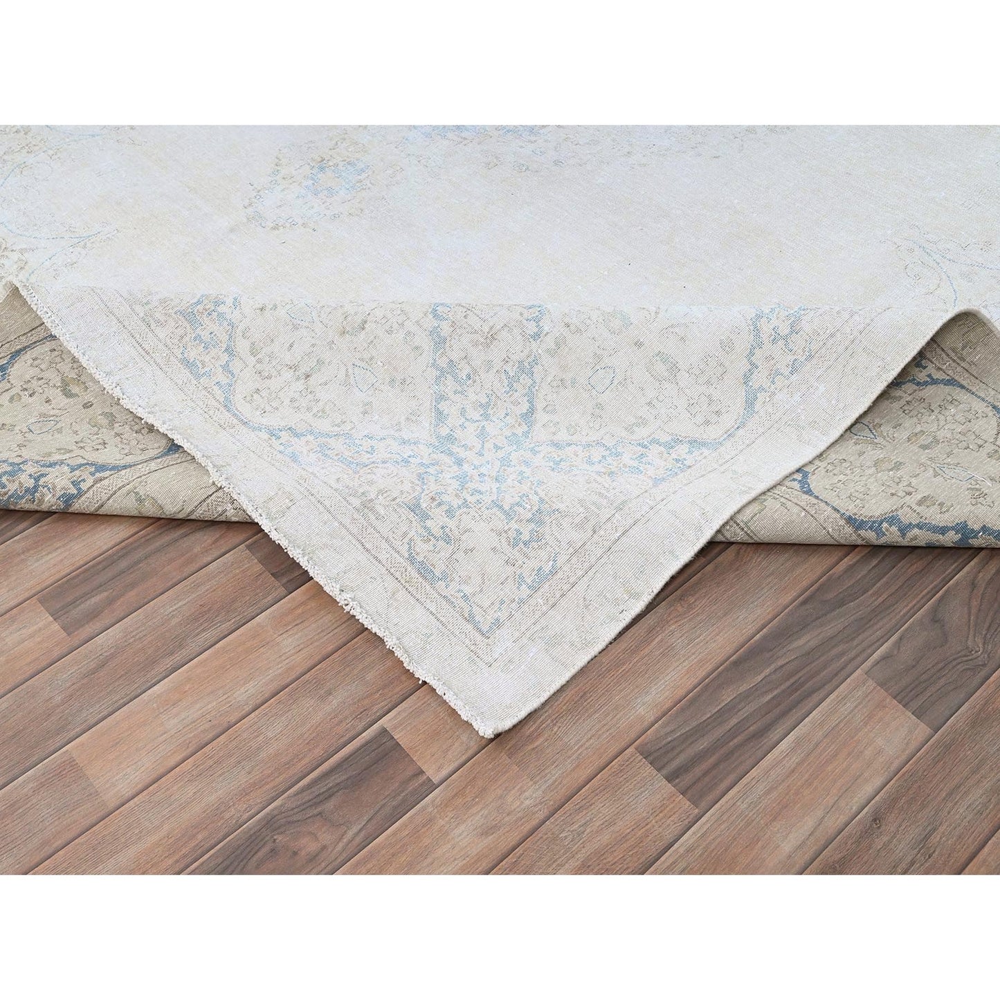 9'4"X12'3" White Pure Wool Hand Knotted Vintage Zoroastrian Karman Rug