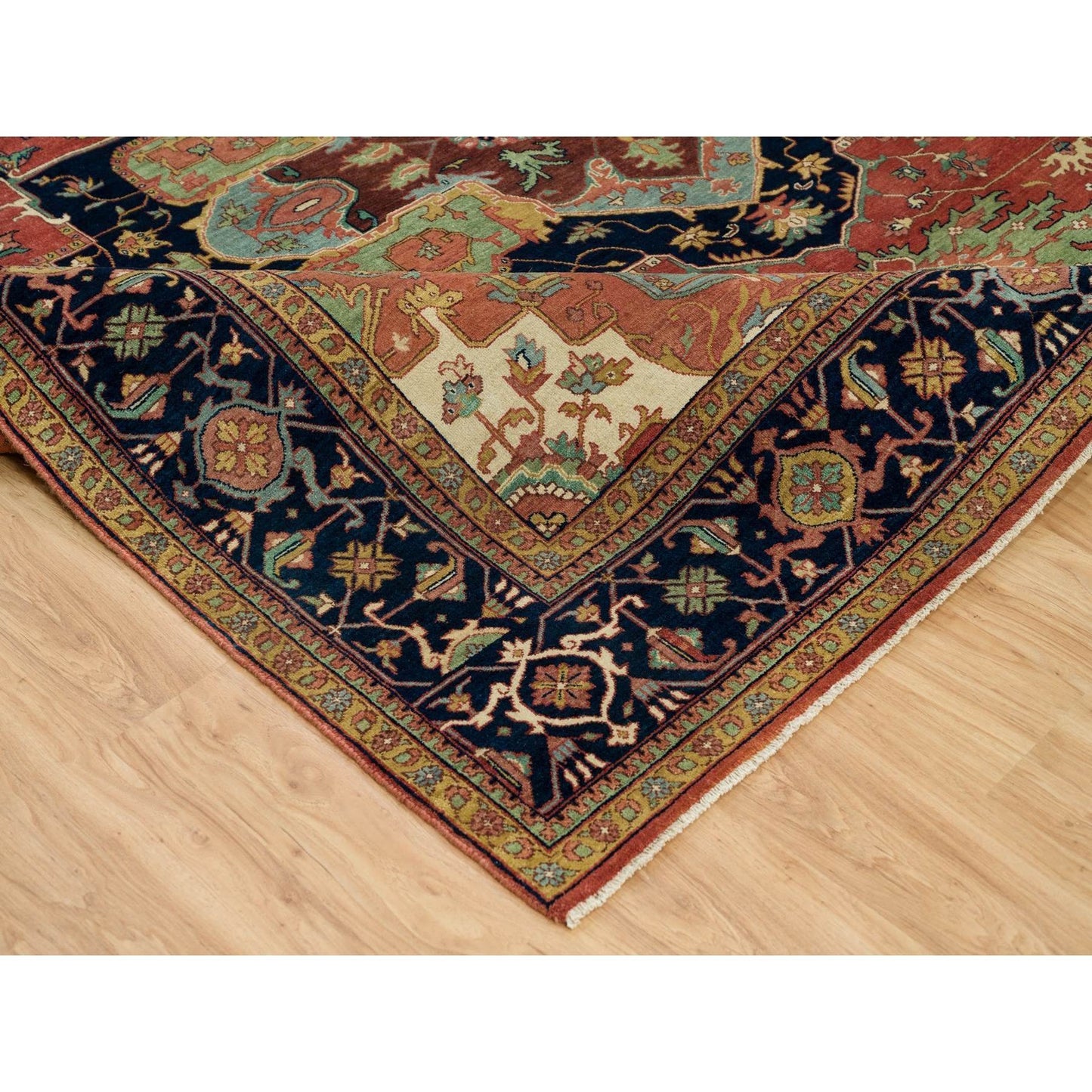 10'X10' Fire Brick Red Wool Antiqued Fine Heris Hand Knotted Square Rug