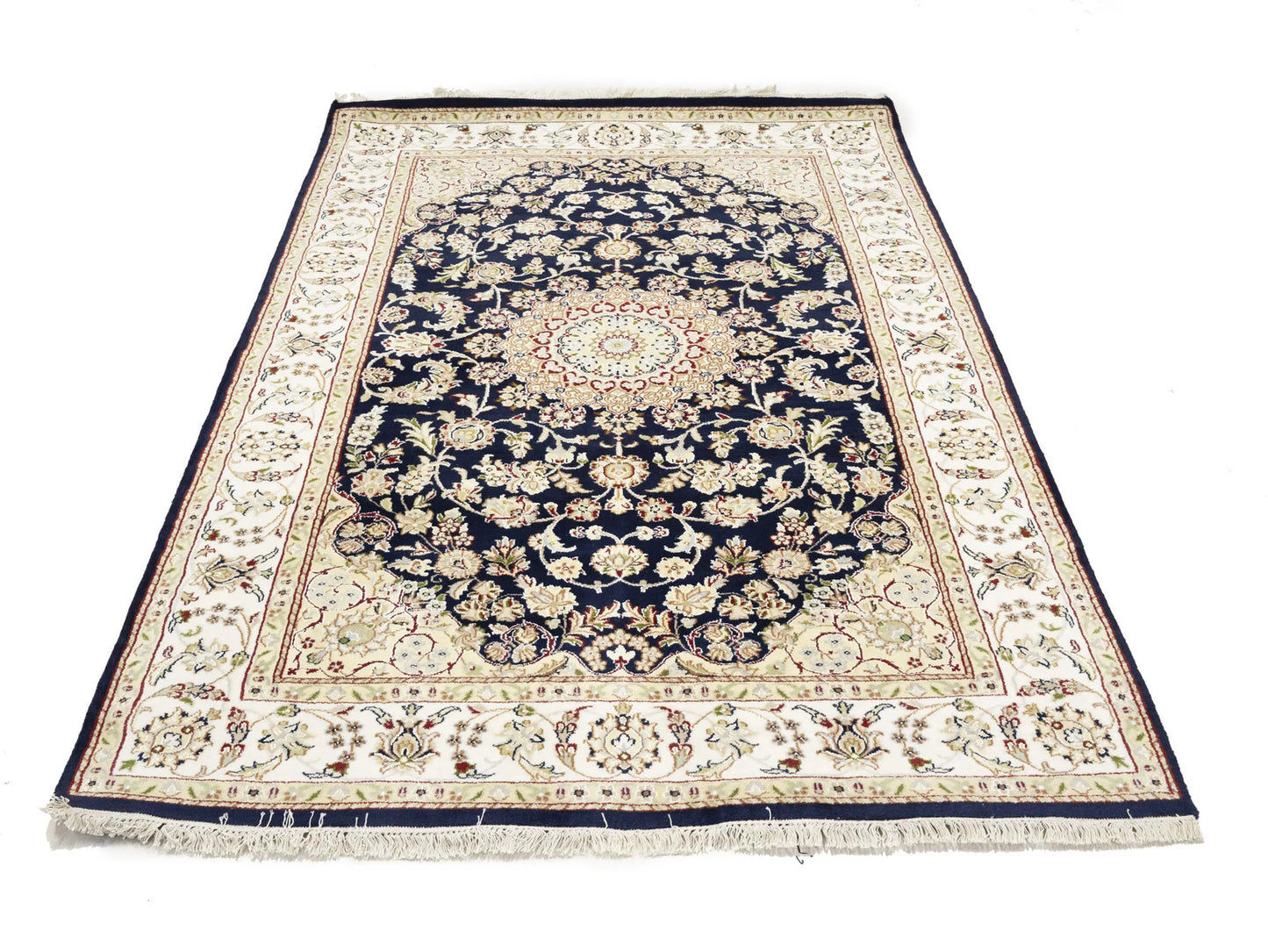 Indo-Nain Black Oriental Rug Floral Medallion