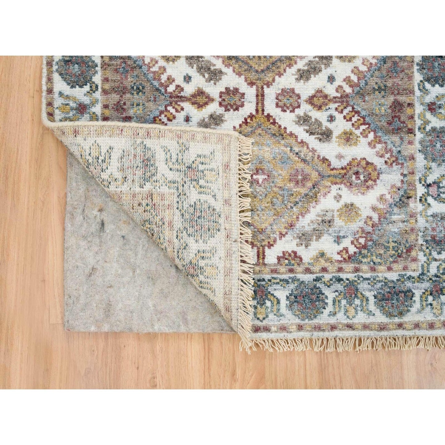 2'7"X18' Ivory Hand Knotted Flower Rosettes Border Xl Runner Oriental Rug