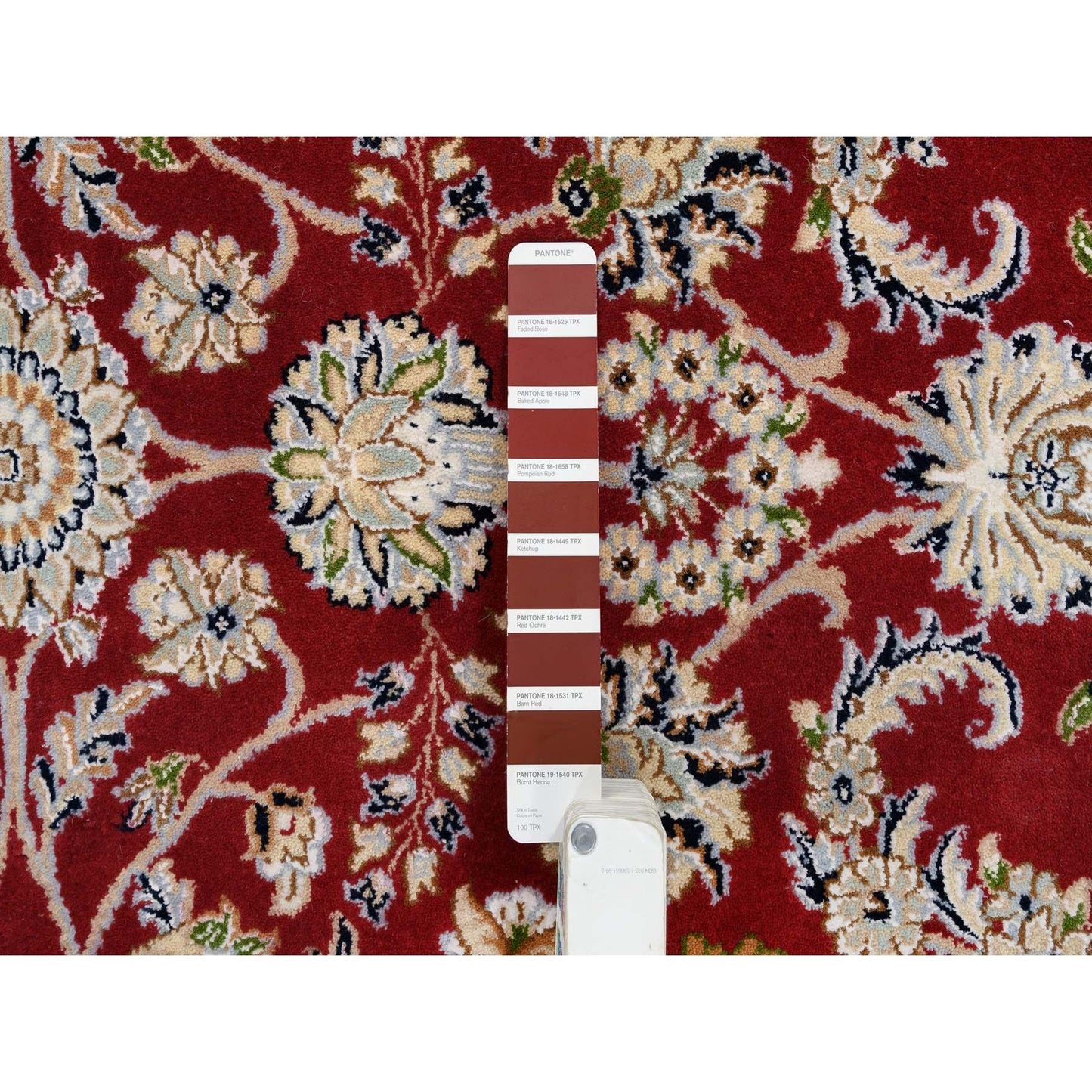 6'X8'10" Cherry Red Nain Flower Design 250 Kpsi Wool Hand Knotted Rug