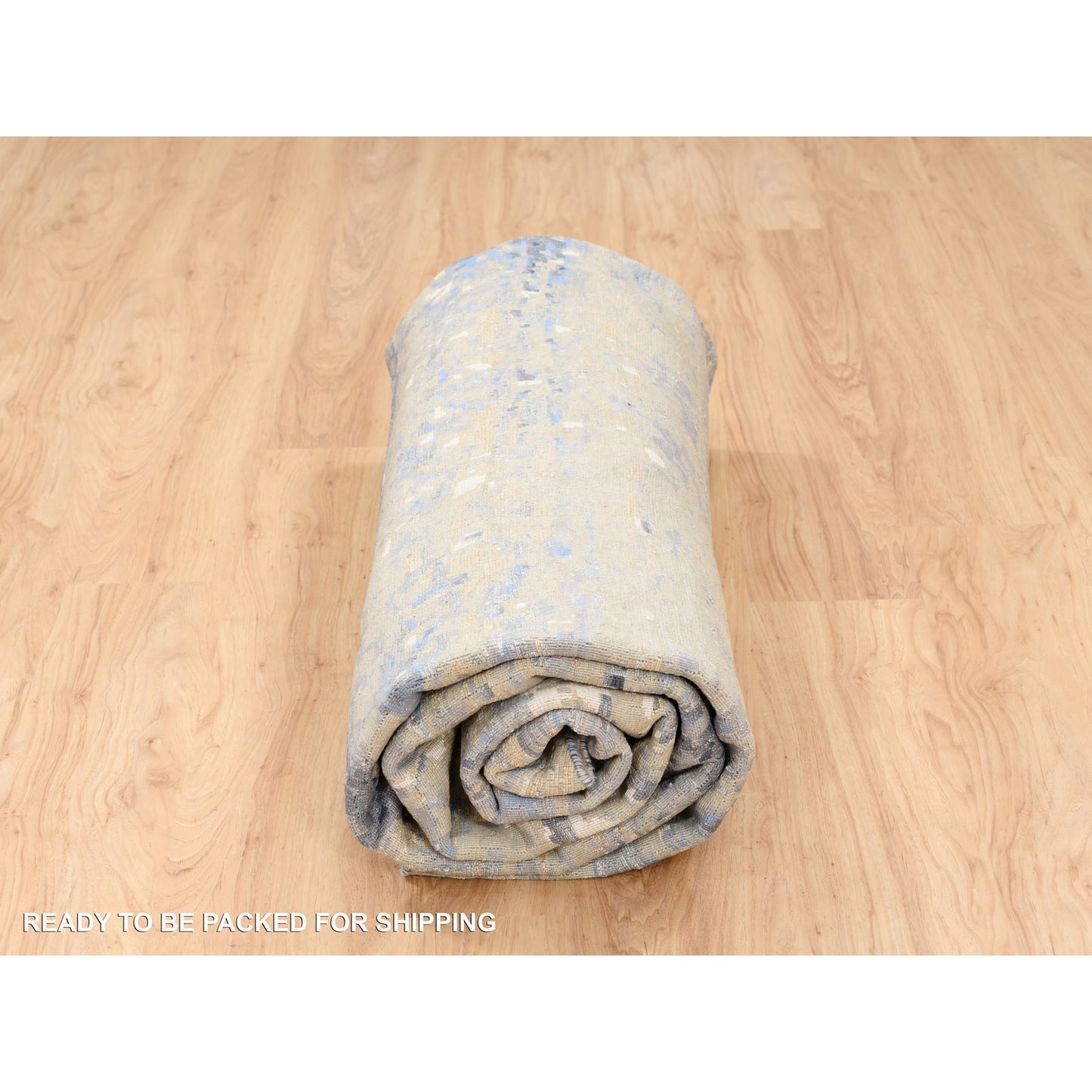 10'X10' Wool-Silk Blue Abstract Mosaic Design Hand Knotted Rug Square