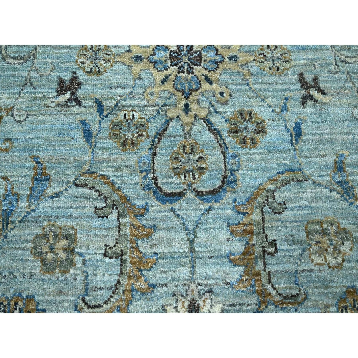 10'X10' Blue Agra Shah Abbas Flower Design Wool Hand Knotted Round Rug
