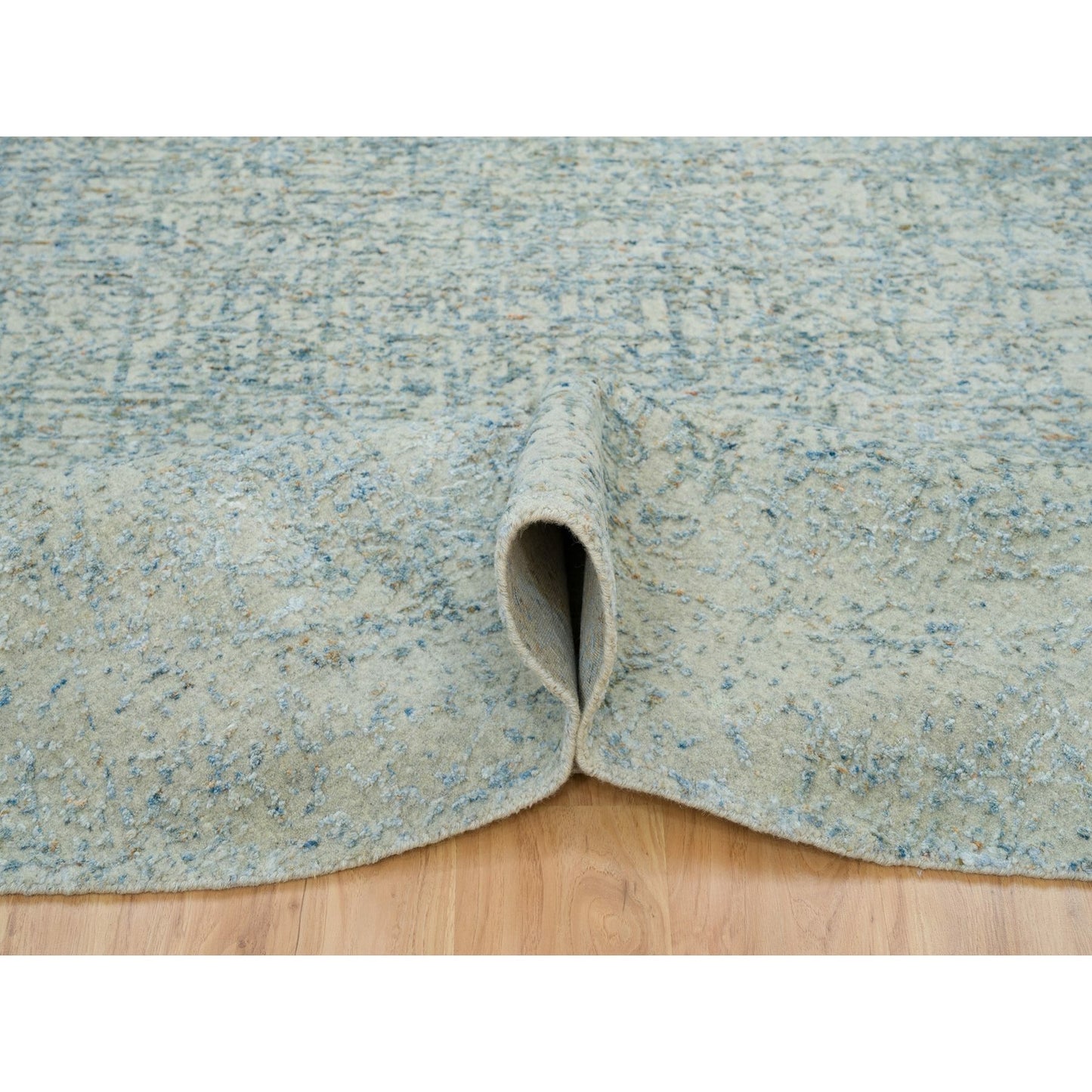 9'10"X9'10" Gray Wool And Silk Modern Jacquard Hand Loomed Round Rug