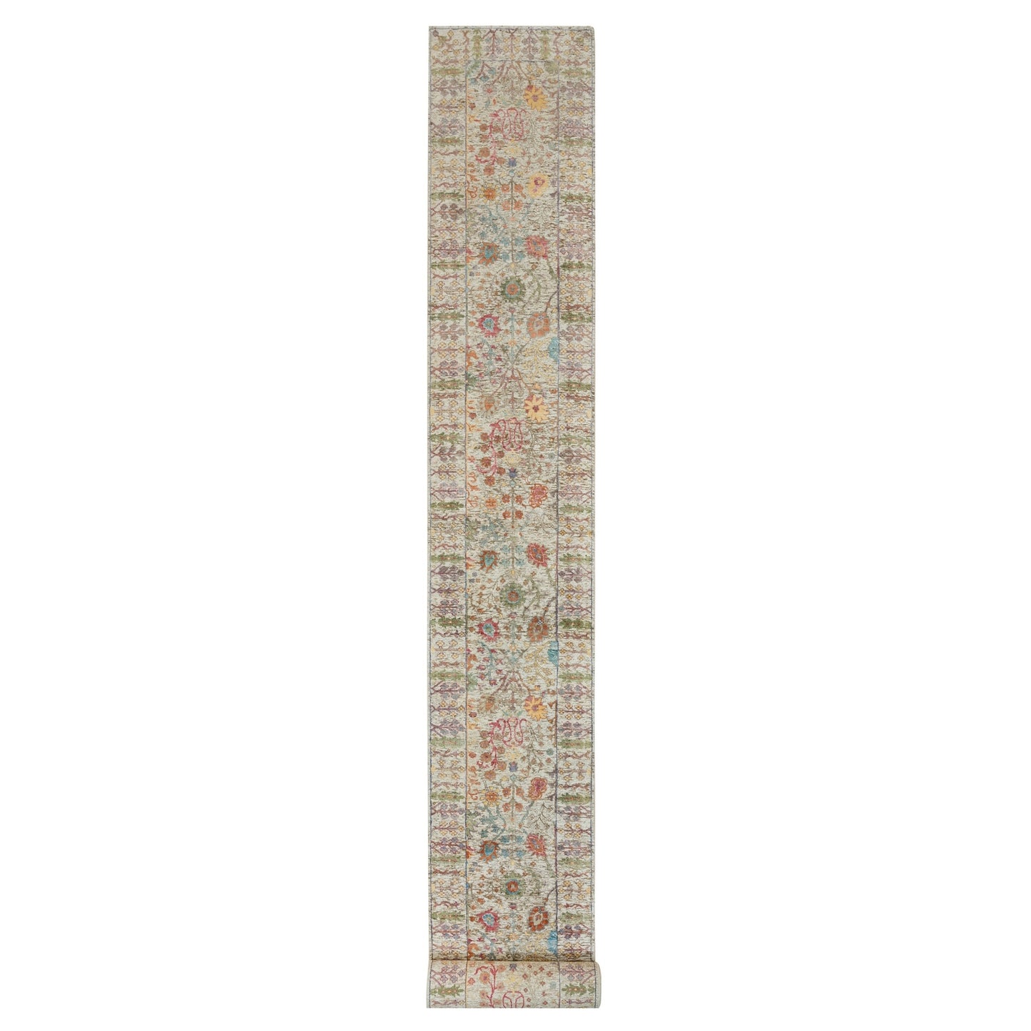 2'6"X25'10" Beige Hand Knotted Directional Silk And Wool Xl Runner Rug