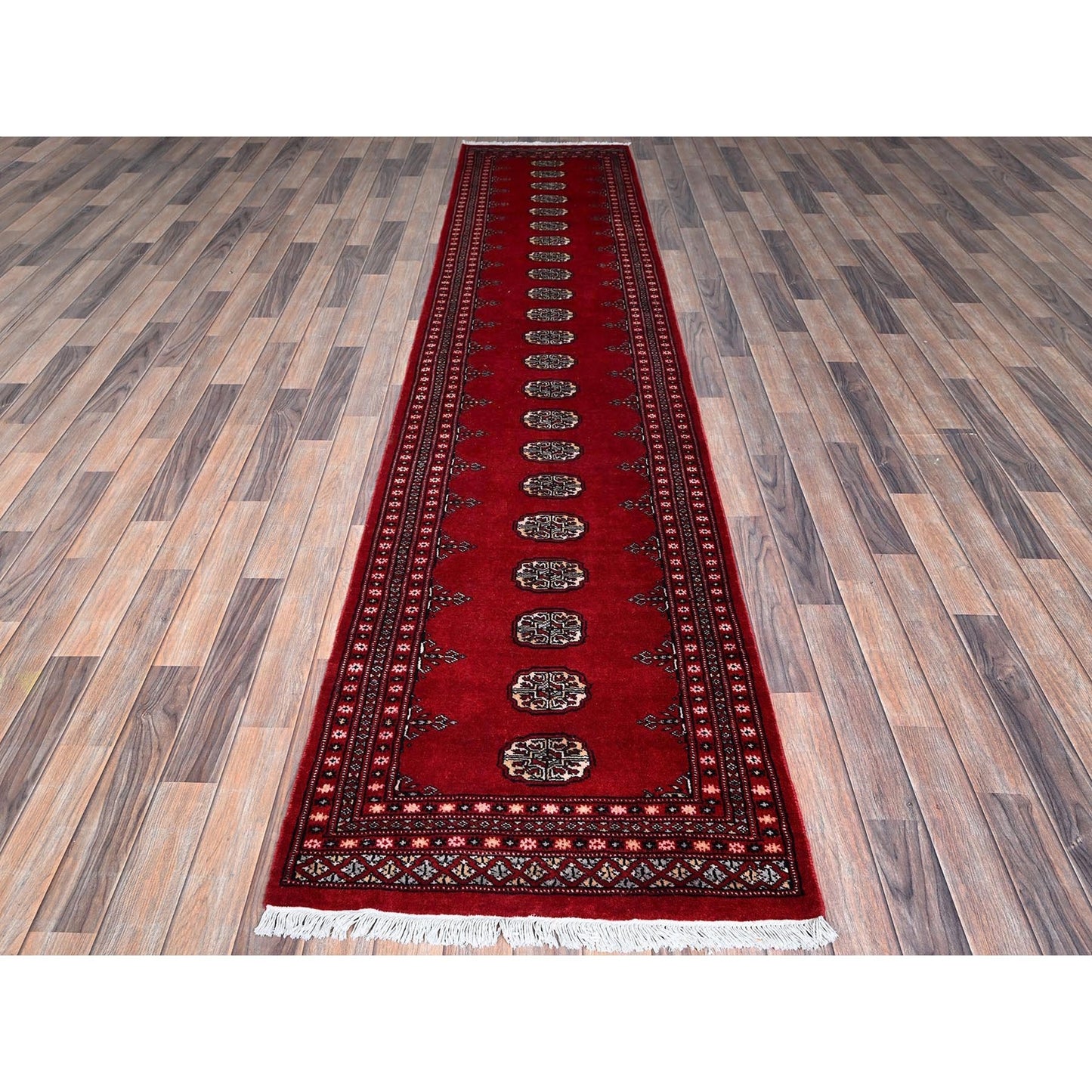2'7"X11'10" Scarlet Red Princess Bokara Soft Wool Hand Knotted Runner Rug