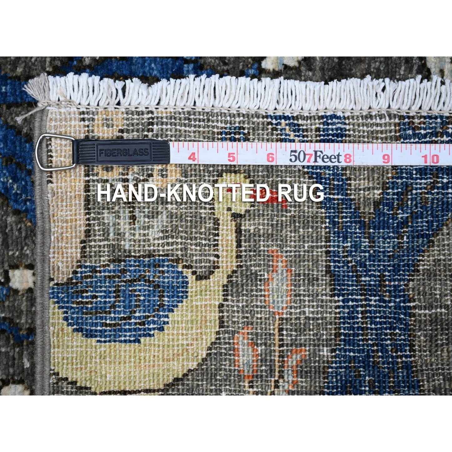 2'7"X9'9" Digital Gray Birds Paradise Hand Knotted Runner Peshawar Rug