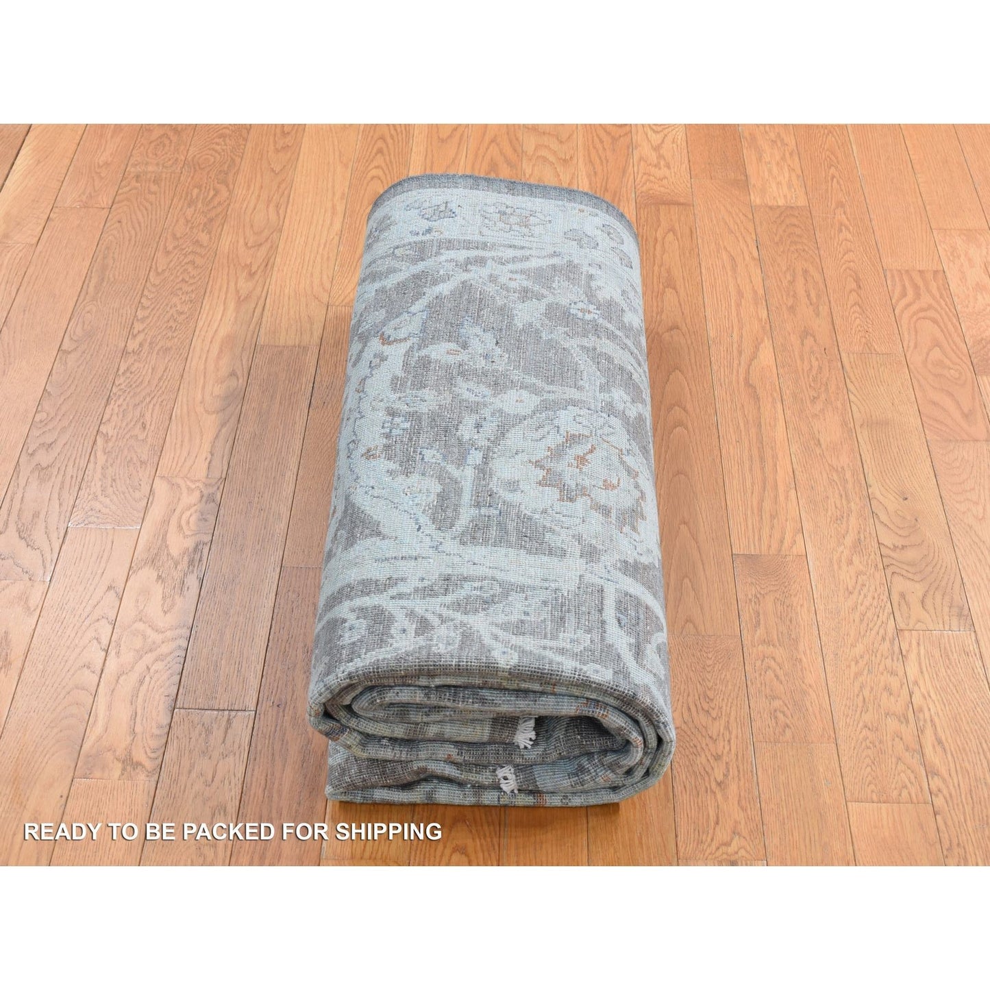 5'9"X9' Arctic Blue Silver Wash Peshawar Hand Knotted Pure Wool Rug
