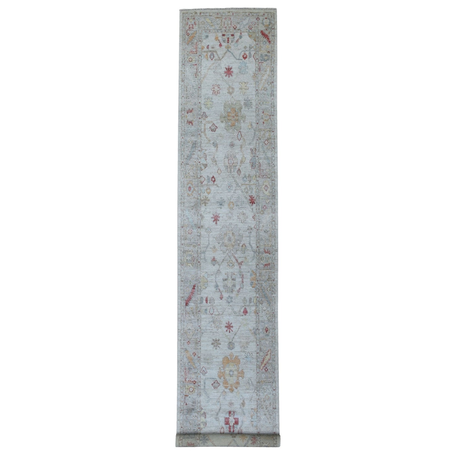 2'9"X16' Washed Out Gray Angora Oushak Wool Hand Knotted Xl Runner Rug