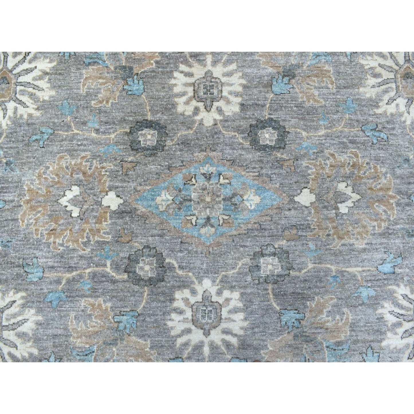 12'X12' Hand Knotted Soft Wool Fine Peshawar Silver Gray Round Rug