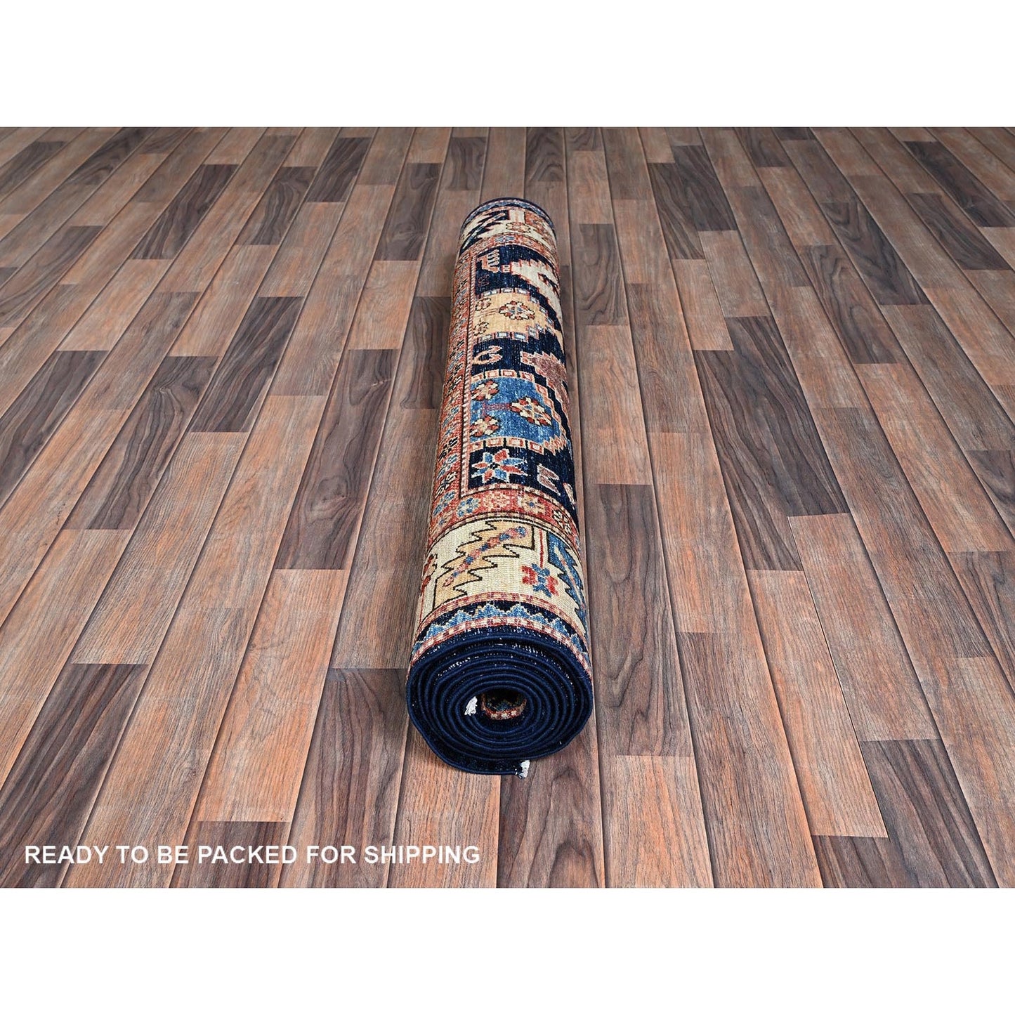 4'X9'9" Midnight Blue Large Paisley Design Wool Hand Knotted Runner Rug