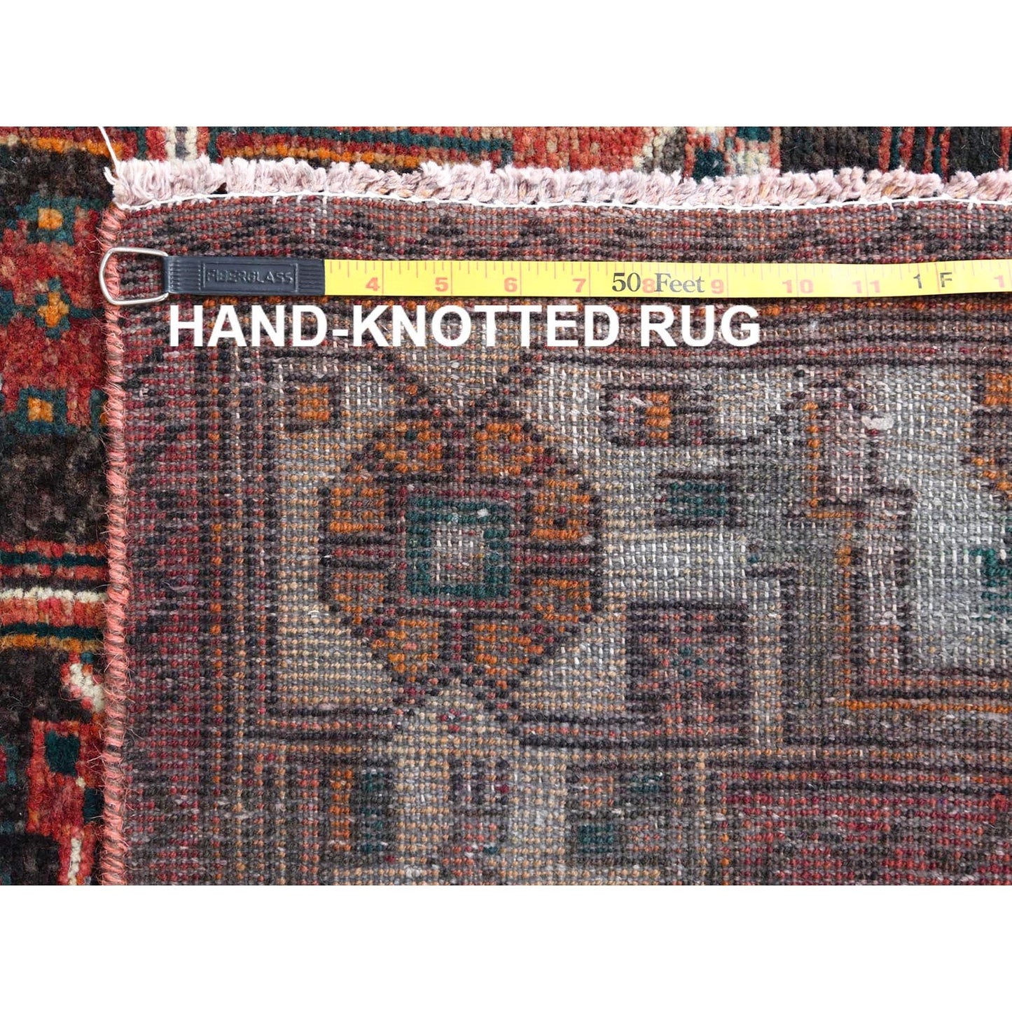 5'X9'10" Semi Antique Hand Knotted Red Farsian Sheeraz Sheared Low Rug