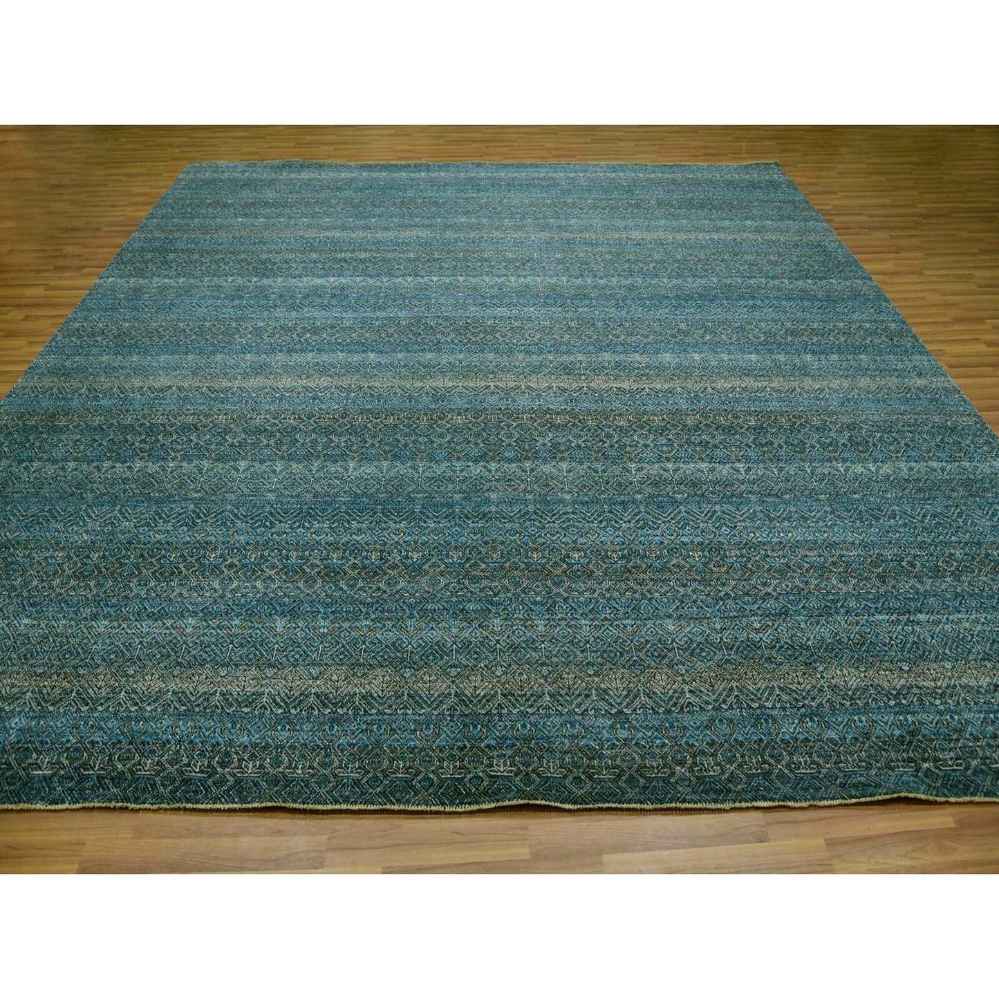 12'X12' Blue Hand Knotted Kohinoor Repetitive Diamond Wool Xl Square Rug