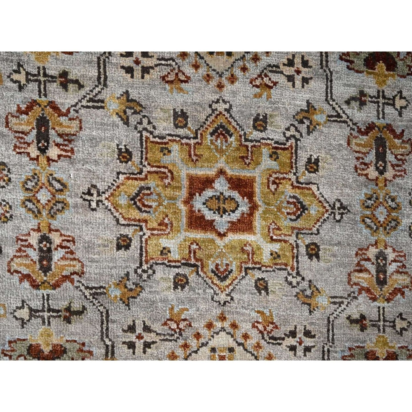 4'2"X9'10" Gray Karjihooz Design Pure Wool Hand Knotted Wide Runner Rug