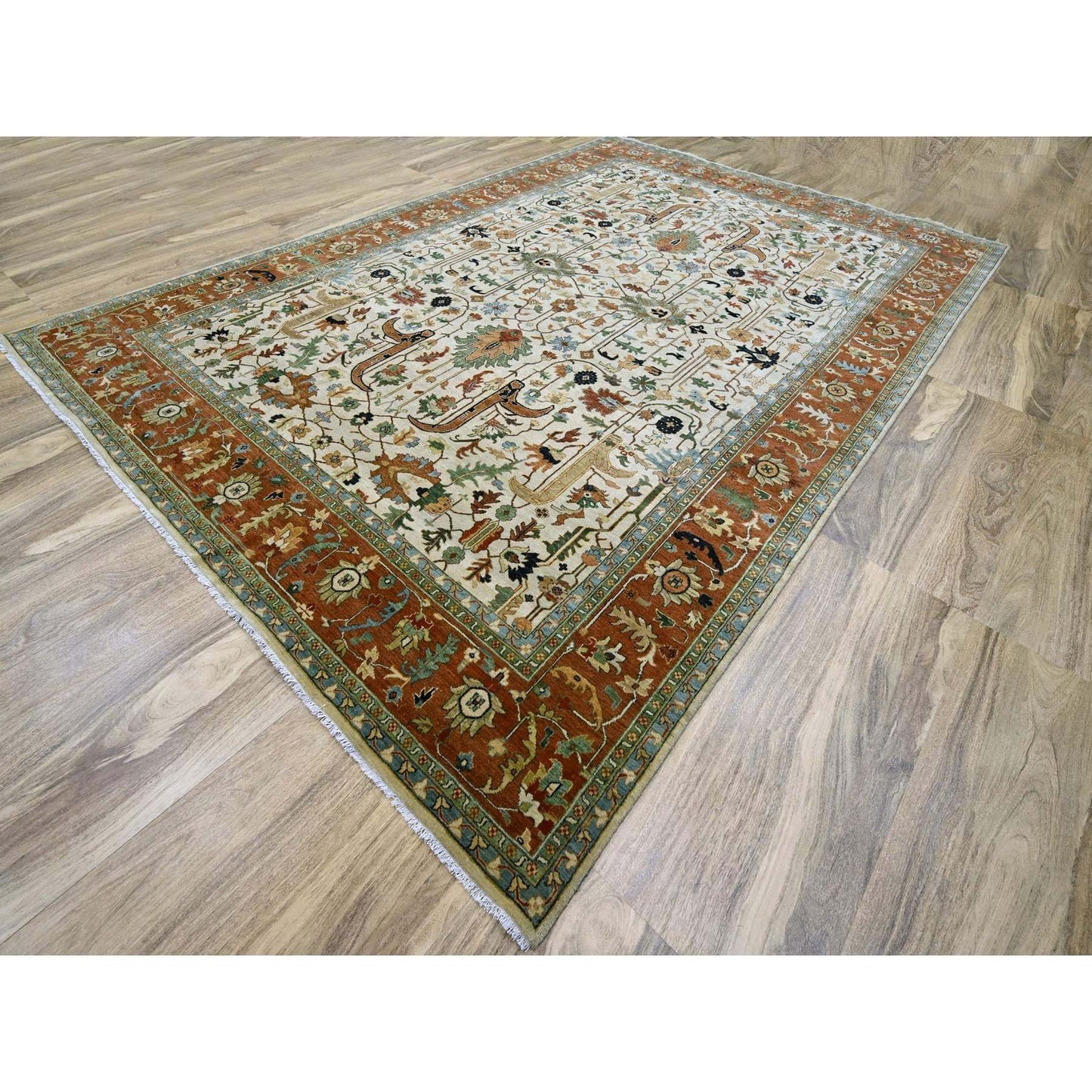 10'X14'3" Chiffon White Heris All Over Design Hand Knotted Soft Wool Rug