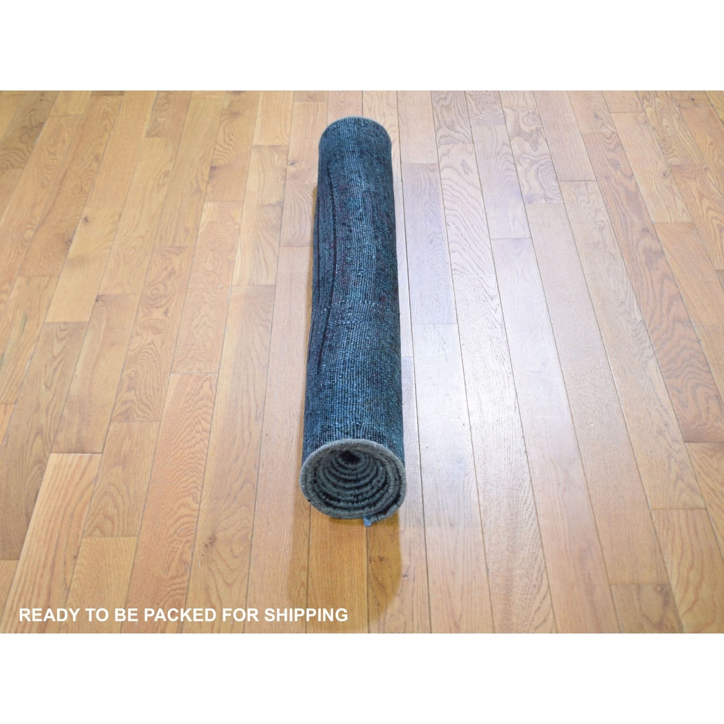 3'6"X9'1" Overdyed Wide Runner Worn Wool Hand Knotted Village Rug