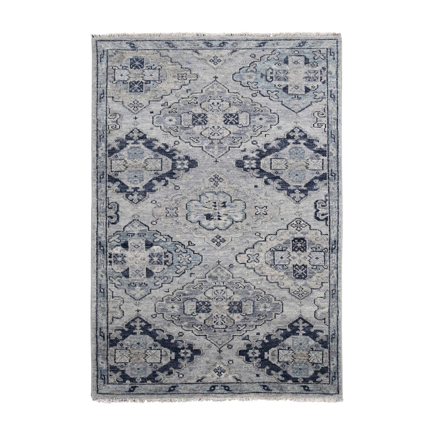 5'10"X8'10" Silver Gray Natural Wool Hand Knotted Anatolian Design Rug
