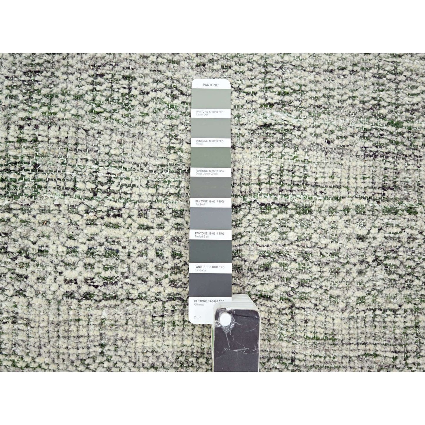 9'X12'1" White With Green Oxidized Grass Design Wool Hand Knotted Rug
