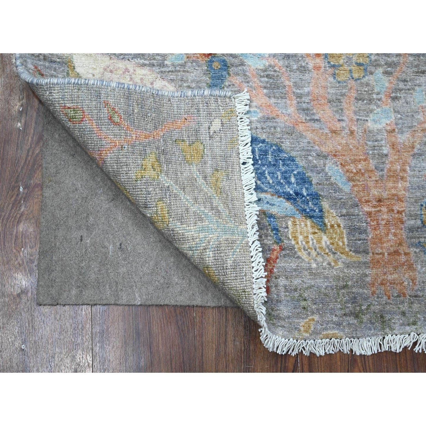 2'7"X7'9" Gray Hand Knotted Peshawar Birds Of Paradise Wool Runner Rug
