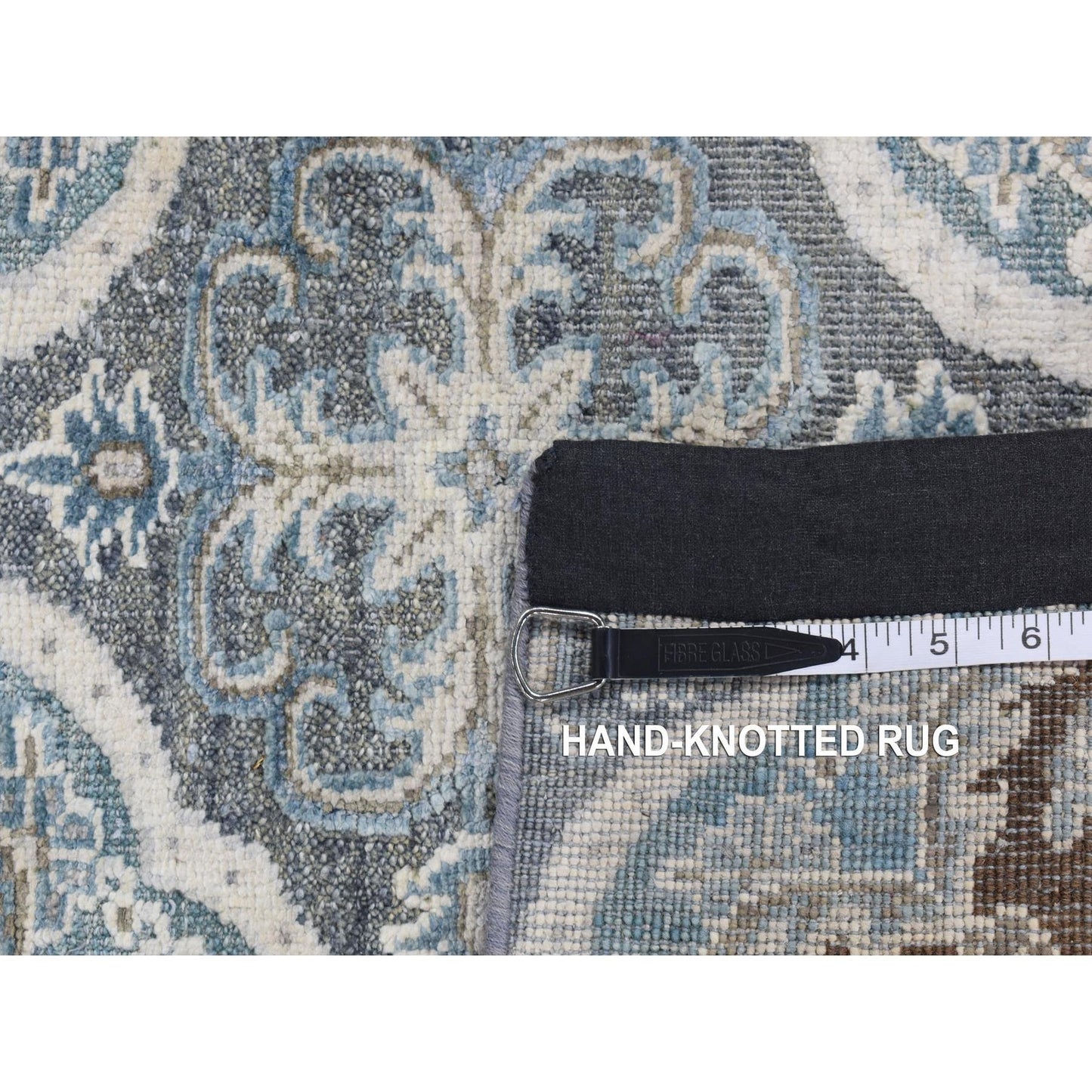 2'7"X9'10" Gray Mughal Design Silk With Wool Hand Knotted Runner Rug