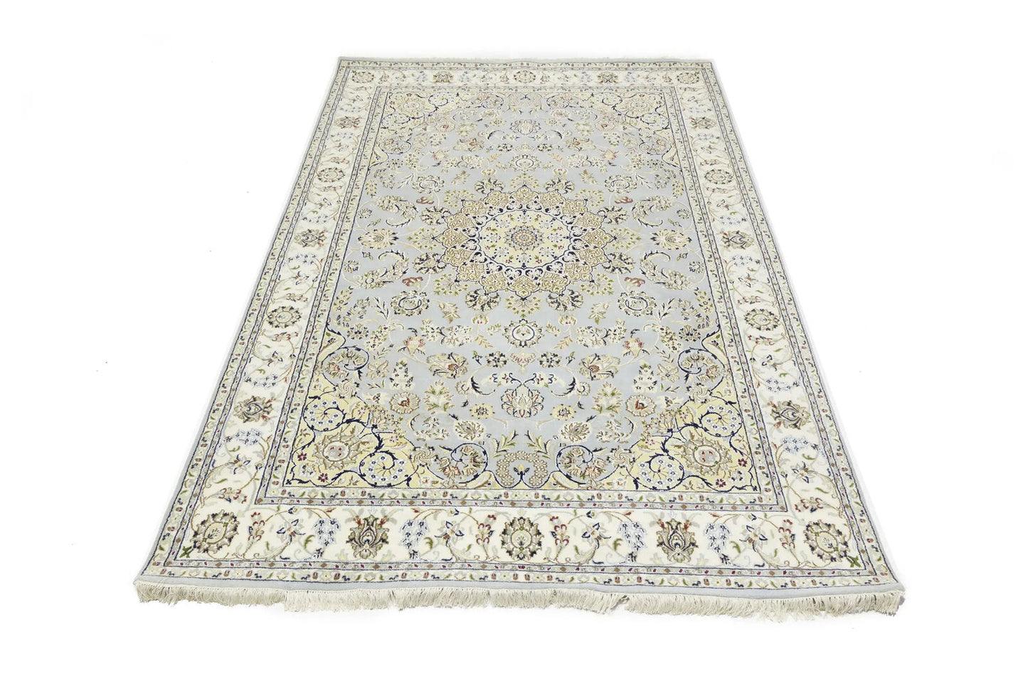 Handmade Indo-Nain Wool Rug Classic Floral