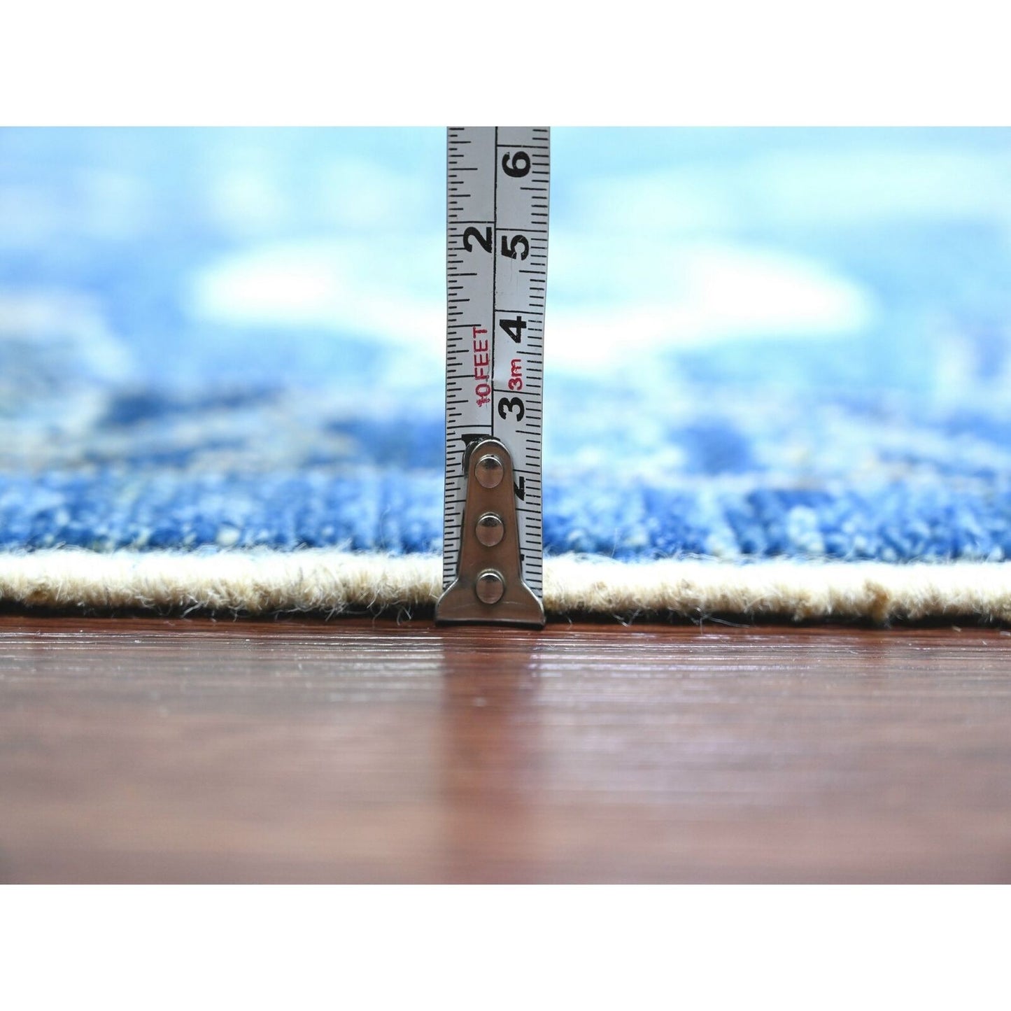 10'1"X13'9" Blue Hand Knotted Afghan Angora Oushak Vines Design Wool Rug