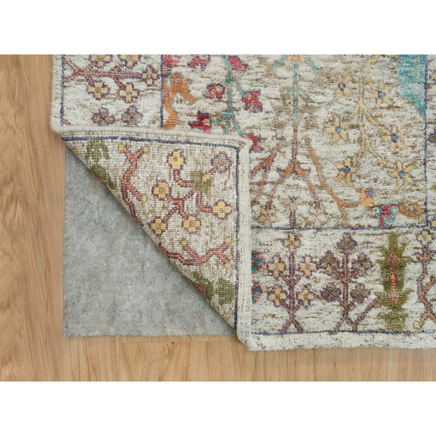 2'6"X25'10" Beige Hand Knotted Directional Silk And Wool Xl Runner Rug