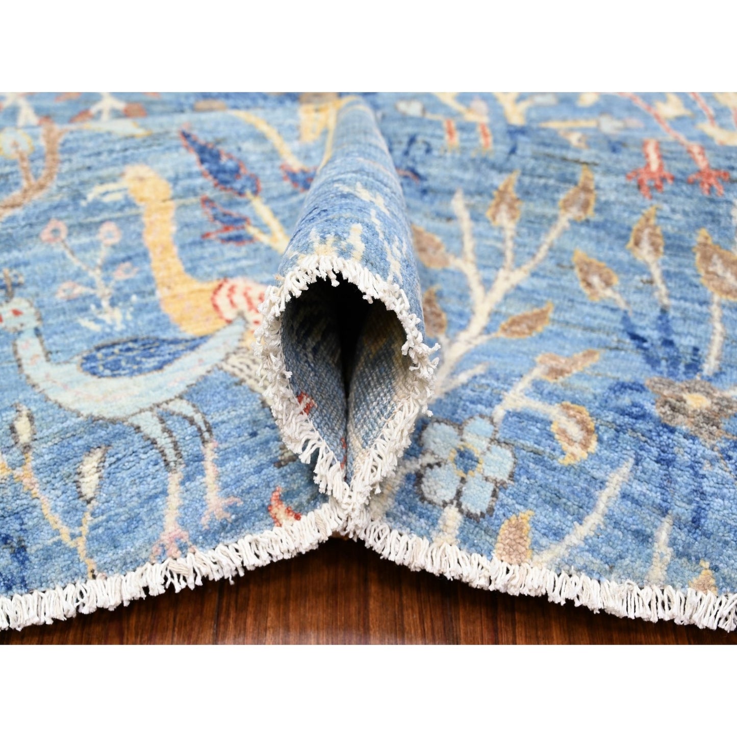 10'4"X10'4" Blue Hand Knotted Organic Wool Afghan Peshawar Round Rug