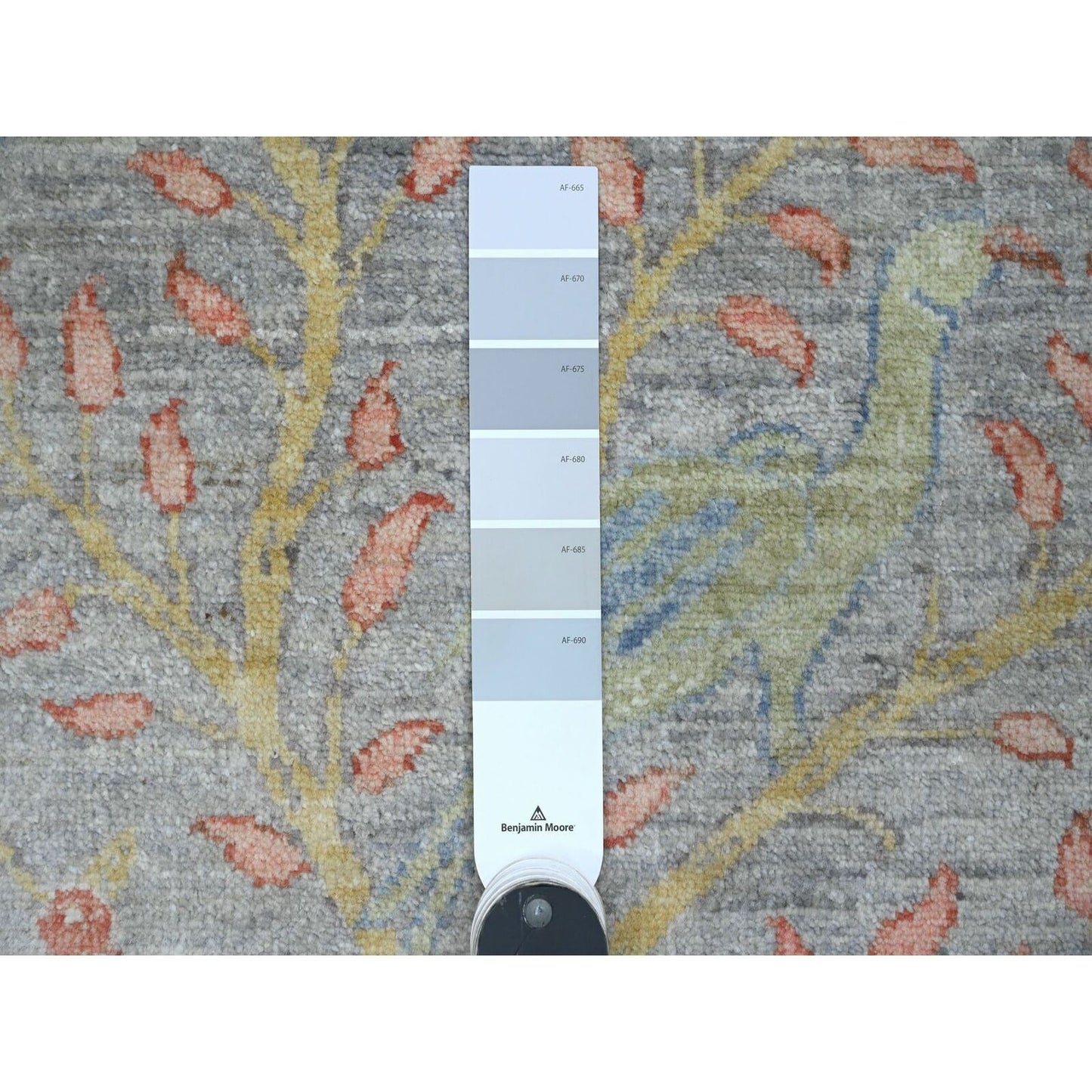 2'7"X22' Gray Afghan Peshawar Birds Design Hand Knotted Wool Runner Rug