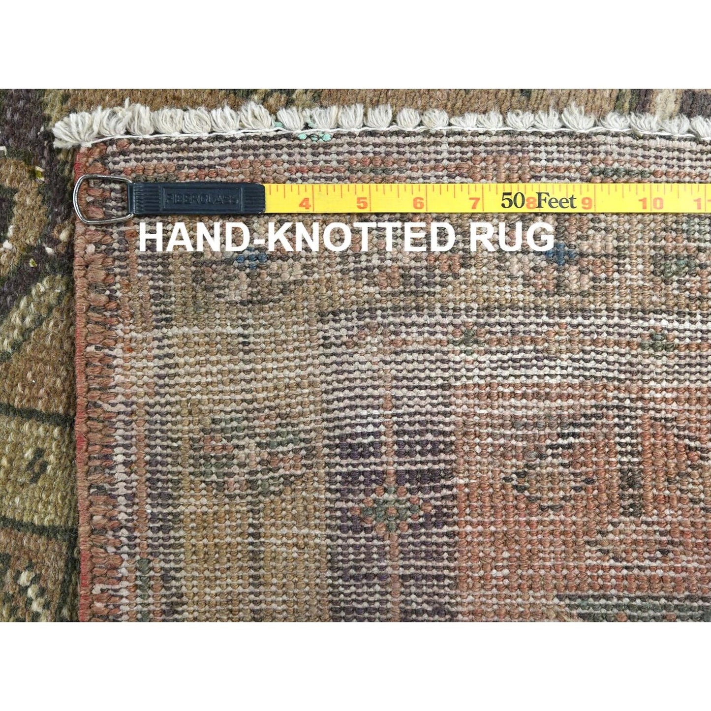 3'4"X10'3" Brown Northwest Farsian Runner Abrash Hand Knotted Wool Rug