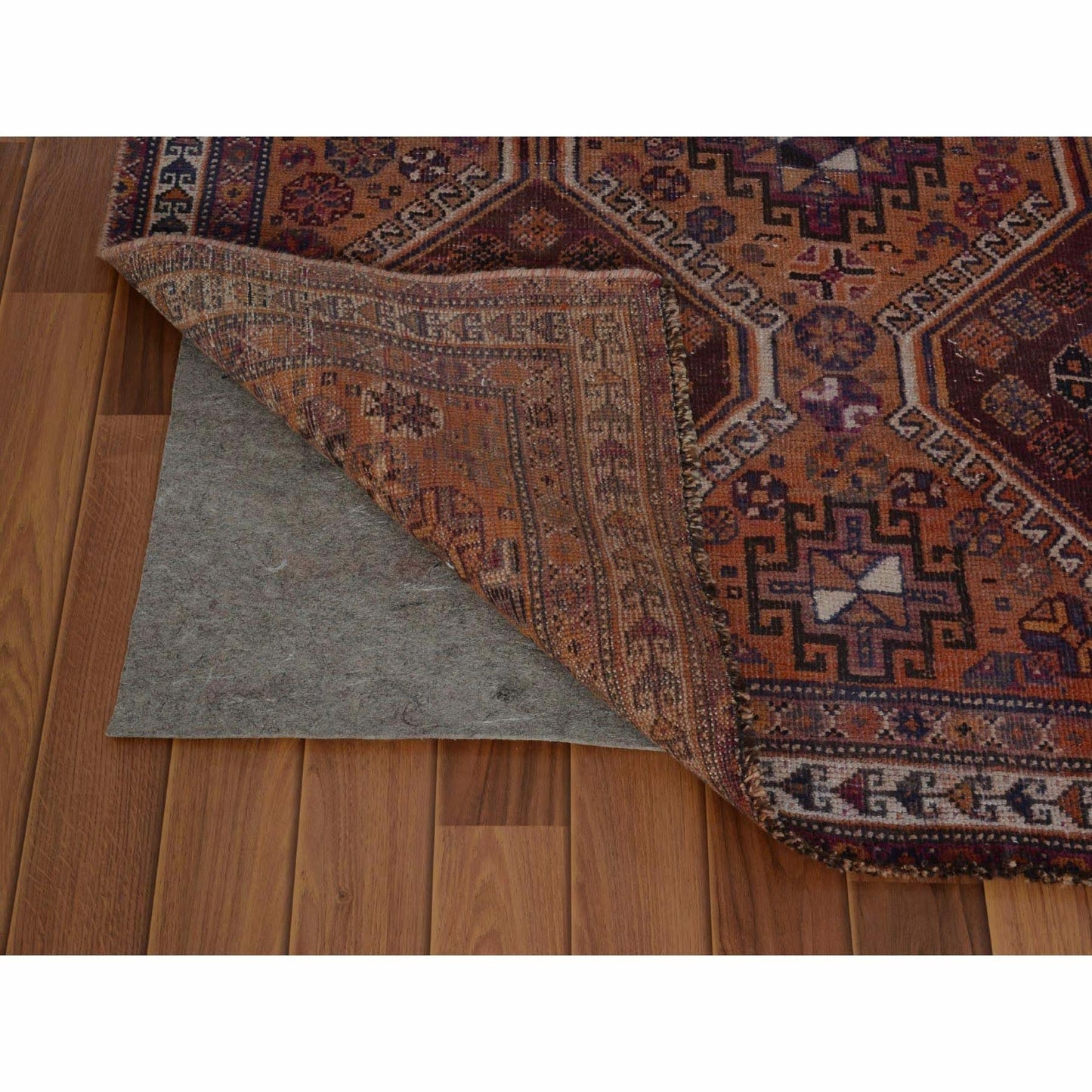 3'10"X9'1" Wide Runner Vintage And Worn Down Hand Knotted Oriental Rug