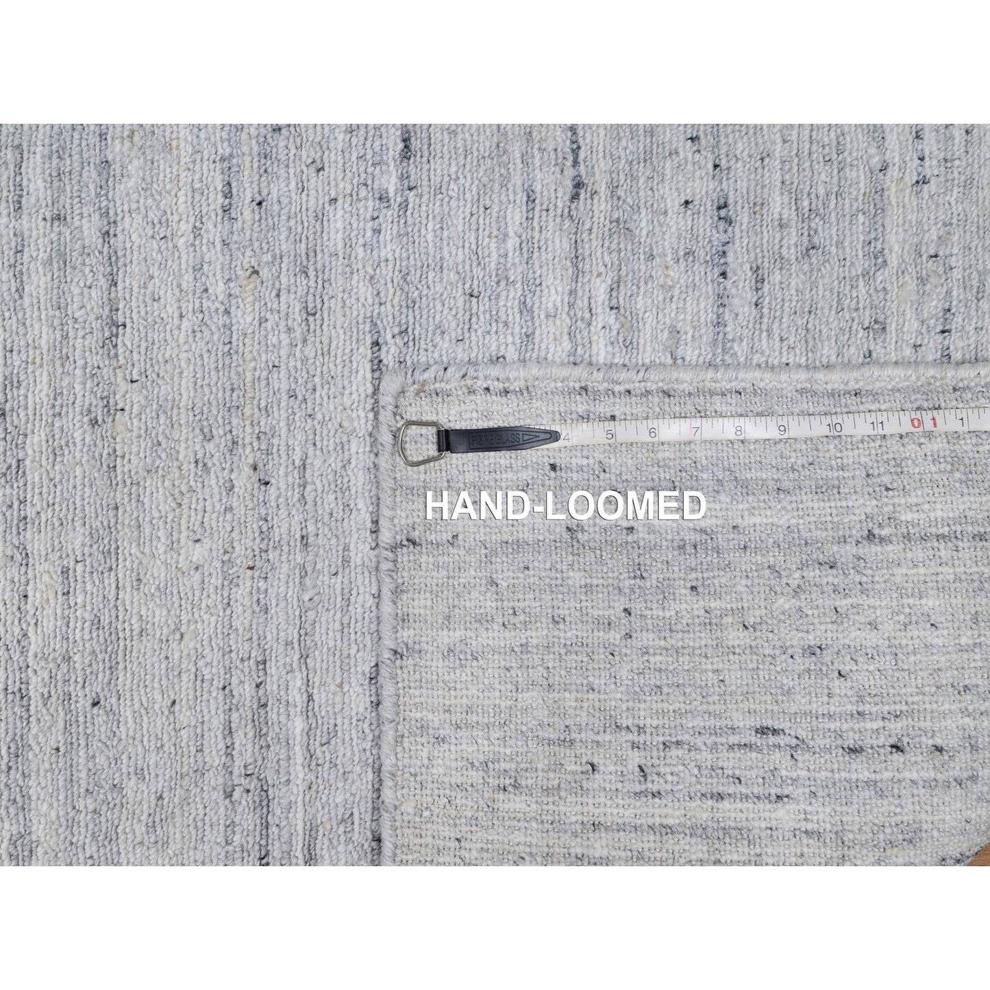 2'6"X6' White Hand Loomed Plain Modern Striae Design Pure Wool Runner Rug