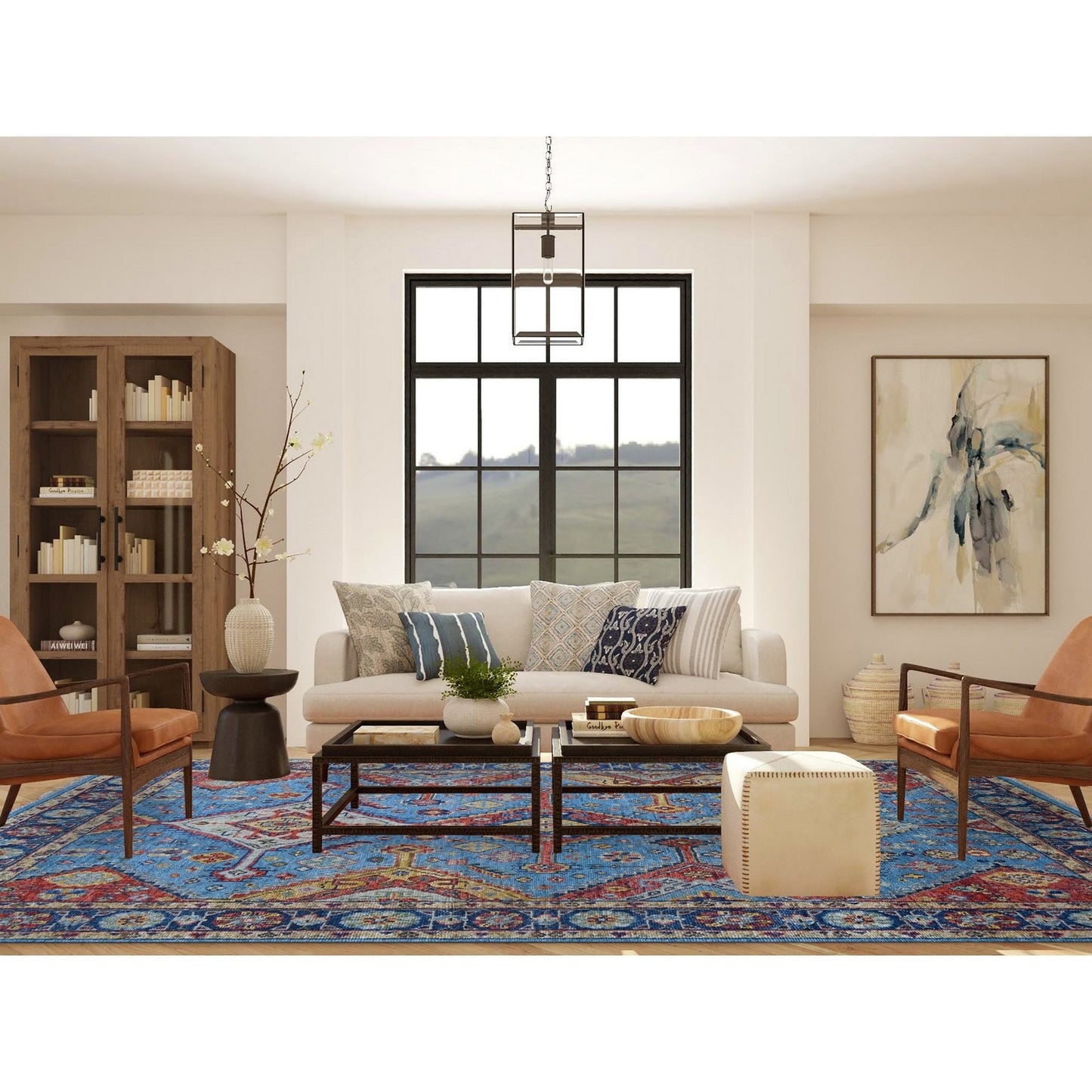 8'10"X11'10" Light Blue Hand Knotted Sheeraz Design Pure Wool Rug