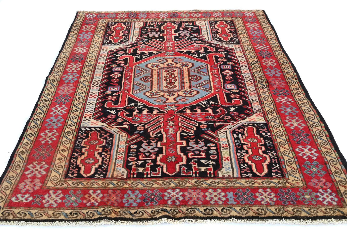 Red Tribal Geometric Design Oriental Rug 4X6 Ft