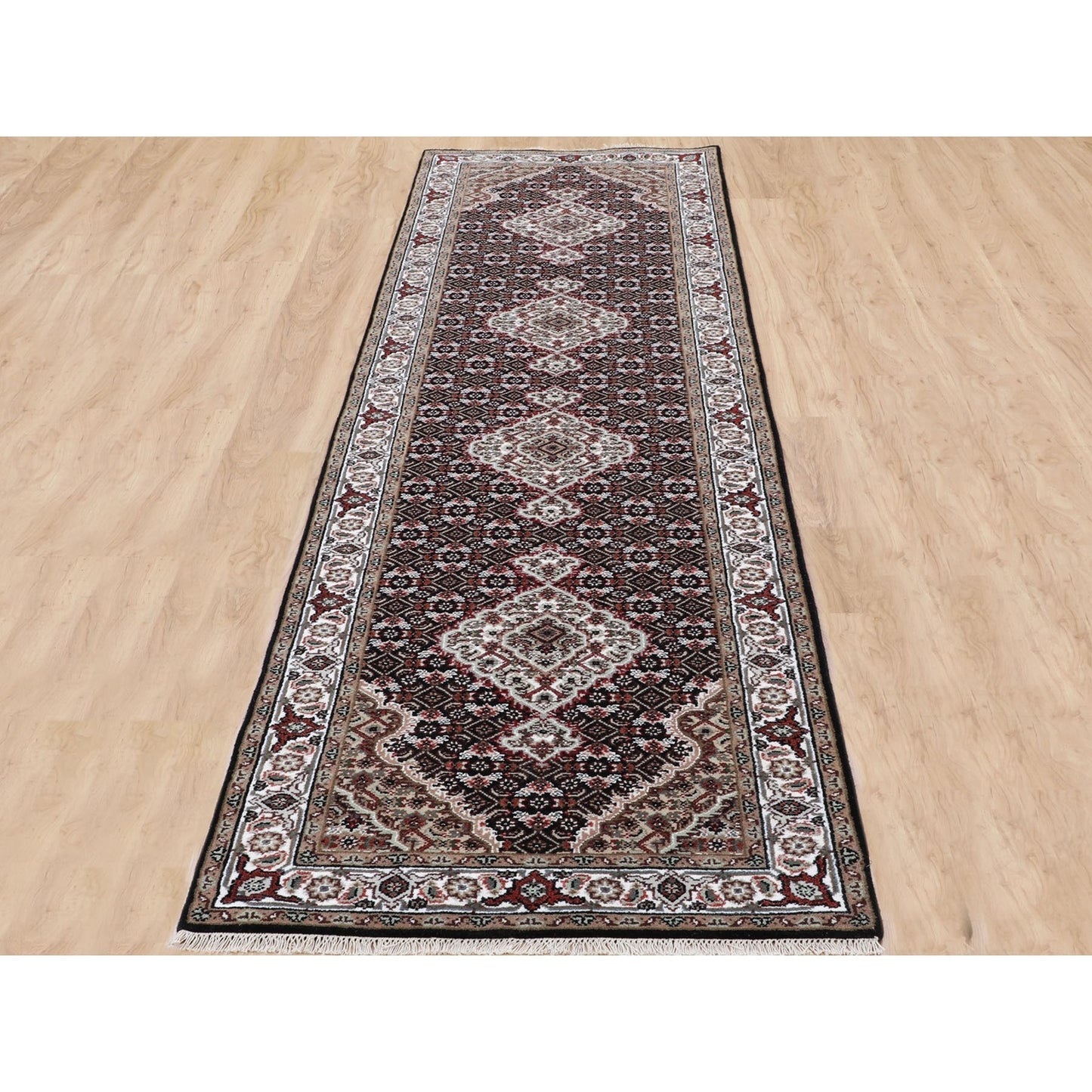 2'8"X10'1" Black Tebraz Mahi Fish Design Runner Hand Knotted Rug