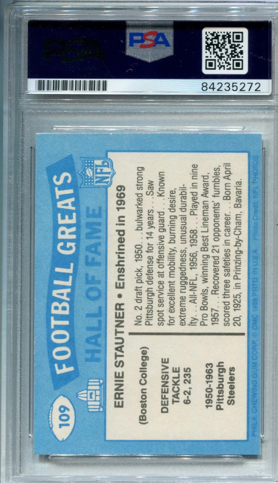 Ernie Stuatner 1988 Autographed Swell Football Card (Psa)